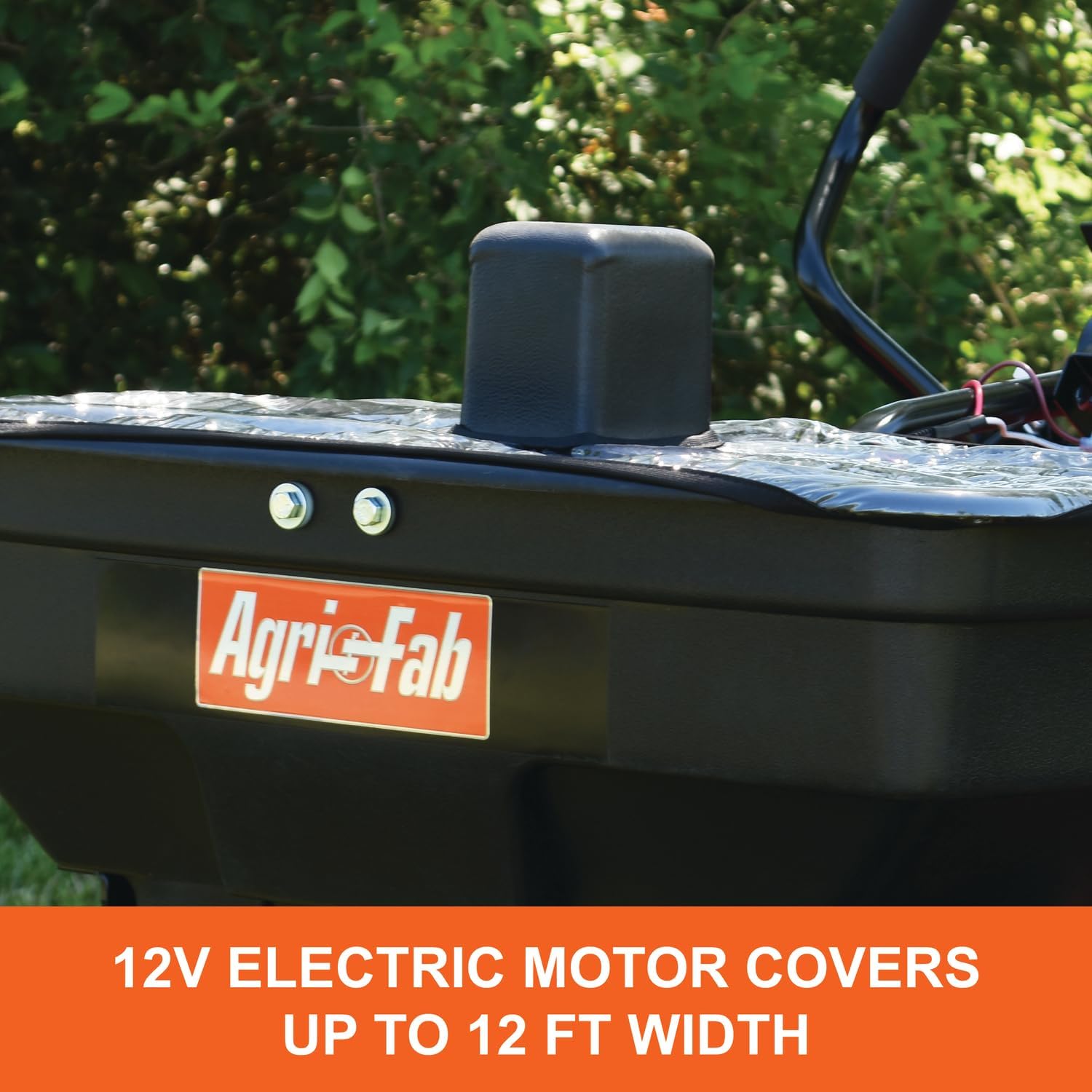 Agri-Fab 45-0627 Zero Turn Mower Electric Spreader, 125 lb Hopper Capacity, Grass, Seed, and Fertilizer Spreader, Spread Width up to 12 ft, Black