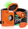 H HZXVOGEN 30 Amp Generator Cord and Power Inlet Box Kit, 25FT RV Extension Cord NEMA L14-30P/L14-30R STW 6/3+10 AWG Power Cord with Pre-Drilled Generator Inlet Box Twist Lock Connector, UL&ETL Listed