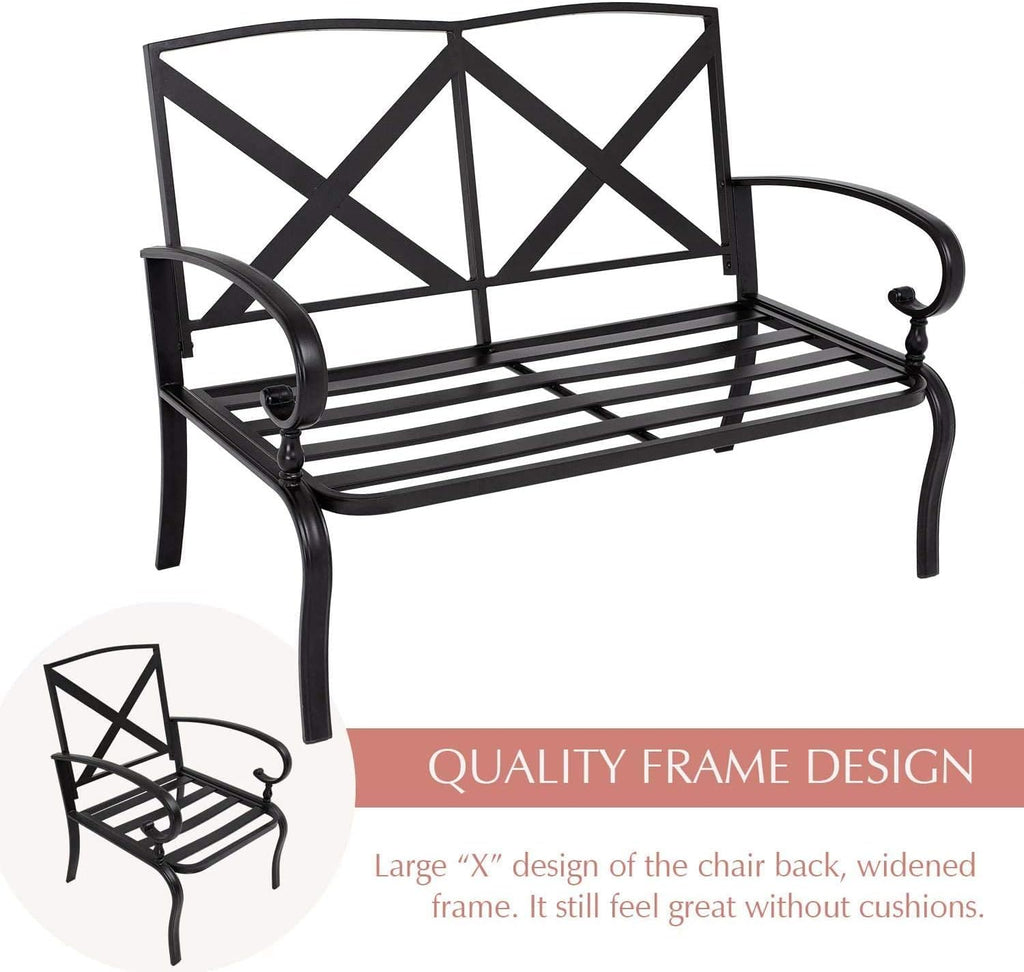 5Pcs Patio Conversation Set Outdoor Wrought Iron Furniture Set with 1 Glider,1 Loveseat, 2 Single Chairs, and Coffee Table, for Courtyard, Garden, Backyard(Peacock Blue)