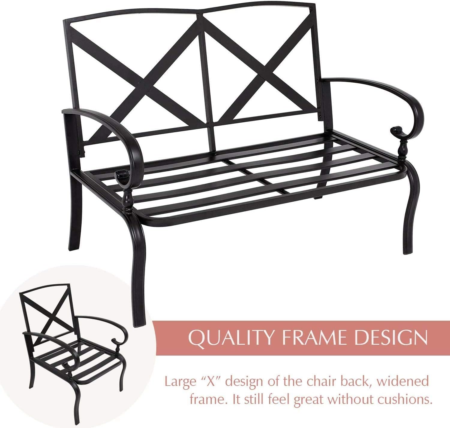 5Pcs Patio Conversation Set Outdoor Wrought Iron Furniture Set with 1 Glider,1 Loveseat, 2 Single Chairs, and Coffee Table, for Courtyard, Garden, Backyard(Peacock Blue)