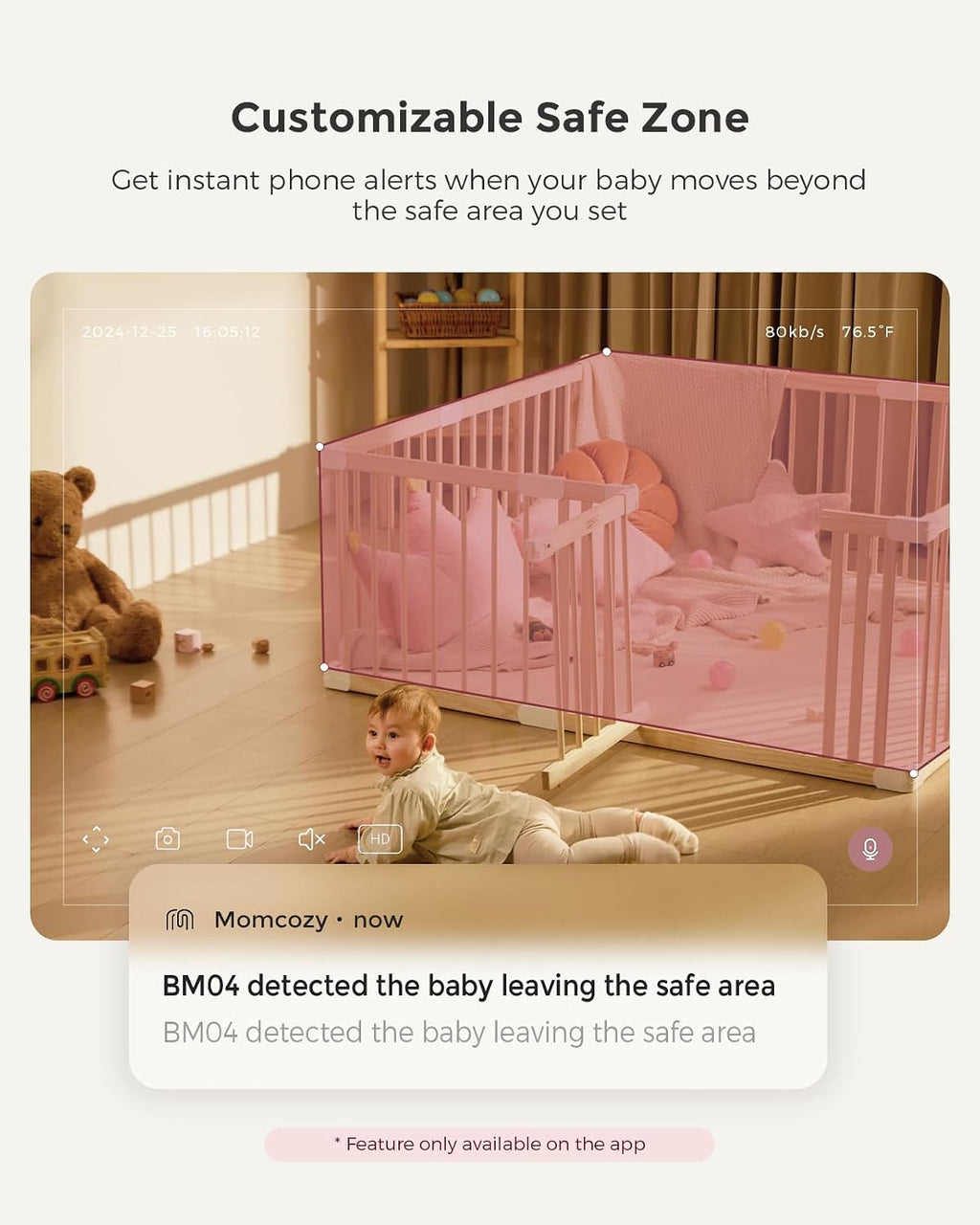 Momcozy BM04 Smart WiFi Baby Monitor with 2 Cameras, 5' 1080P Split Screen Video Baby Monitor with Camera and Audio, Motion Detection, Electric Fence, Clear Night Vision, 2-Way Audio, 5000mAh Battery