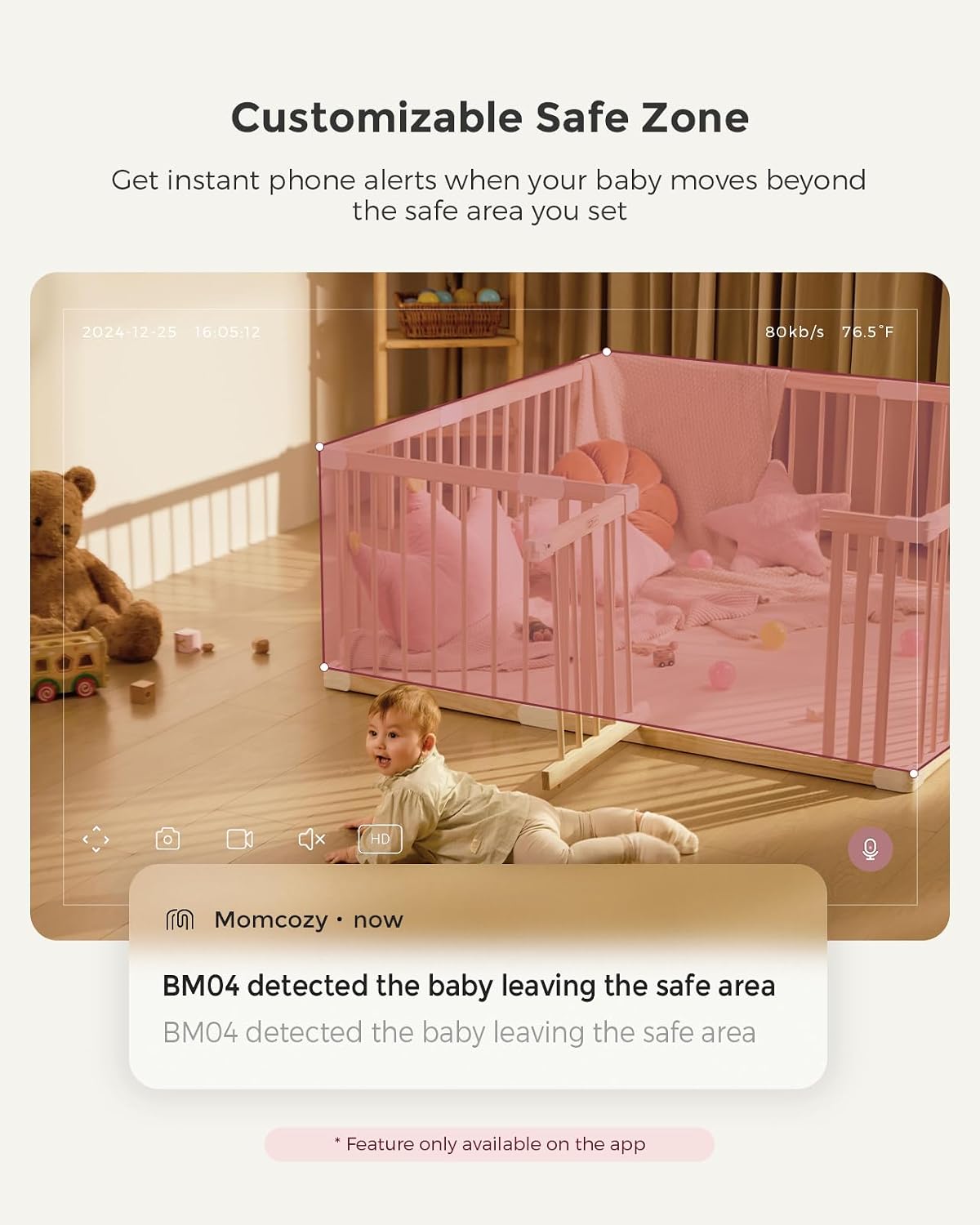 Momcozy BM04 Smart WiFi Baby Monitor with 2 Cameras, 5' 1080P Split Screen Video Baby Monitor with Camera and Audio, Motion Detection, Electric Fence, Clear Night Vision, 2-Way Audio, 5000mAh Battery