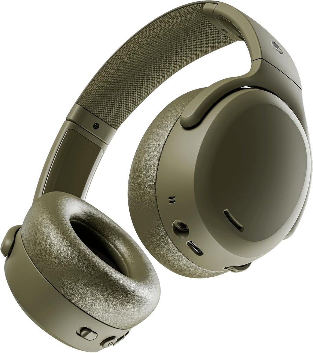 Skullcandy Crusher ANC 2 Wireless Over-Ear Bluetooth Headphones with Multi-Sensory Bass, Active Noise Cancelling, Up to 60 Hours Battery, Microphone for iPhone Android - Drab