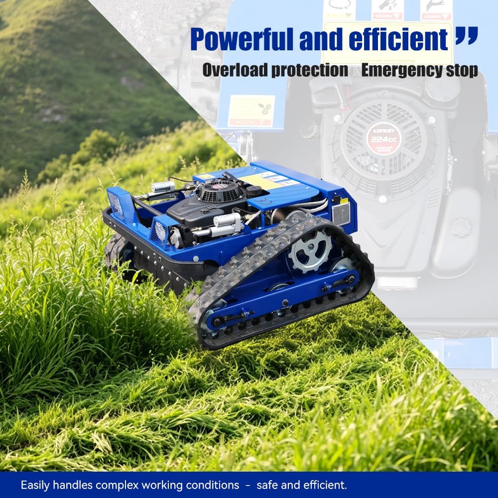 Remote-Controlled Lawnmower, 9HP Tracked Lawnmower, 22-Inch Mowing Width, Remote Start/Stop Control, Suitable for Farms, Gardens, Riverbanks, Lawns