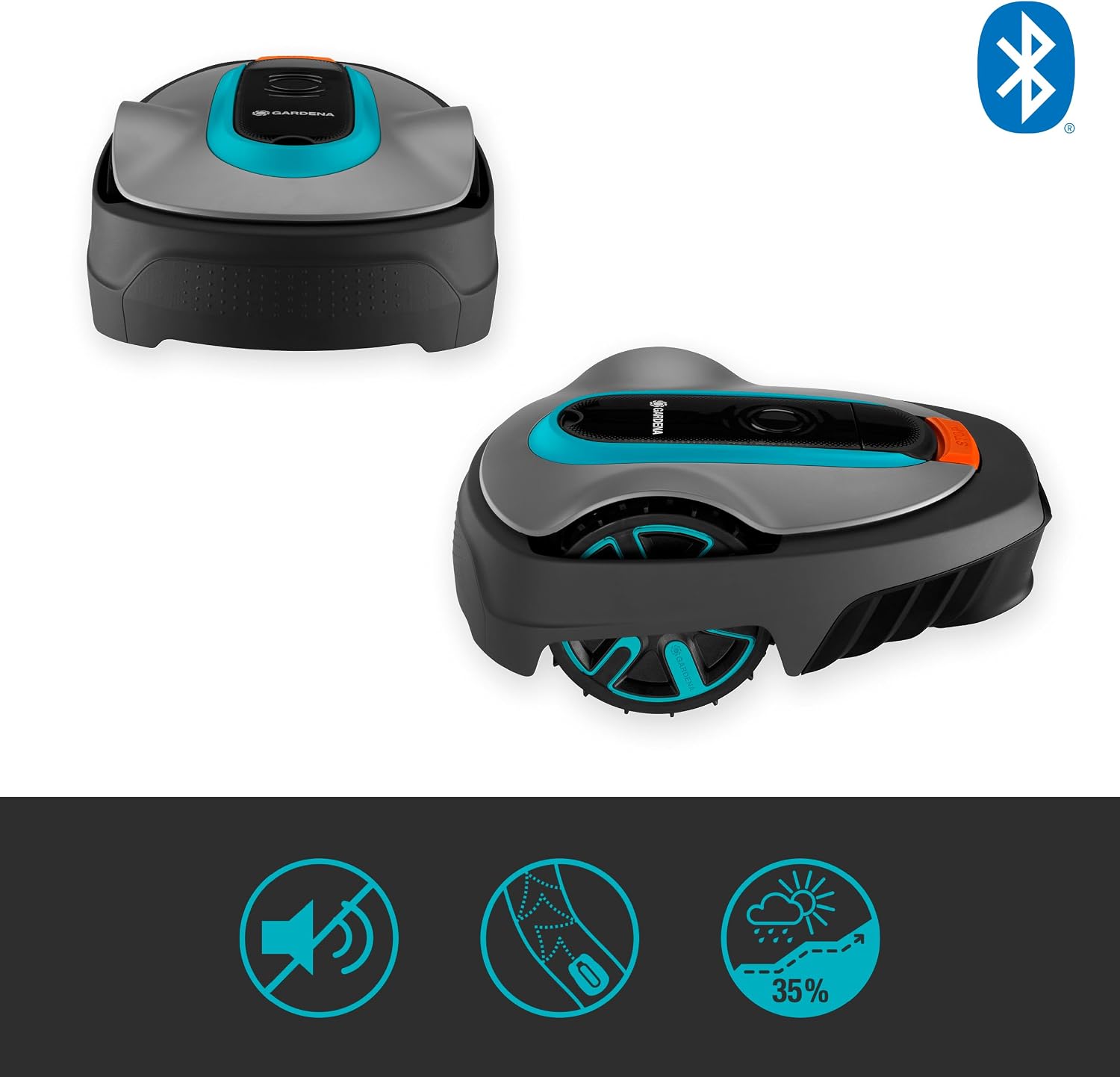 GARDENA 15010-20 SILENO Life - Automatic Robotic Lawn Mower, with Bluetooth app and Boundary Wire, The quietest in its Class, for lawns up to 16,200 Sq Ft, Made in Europe, Grey