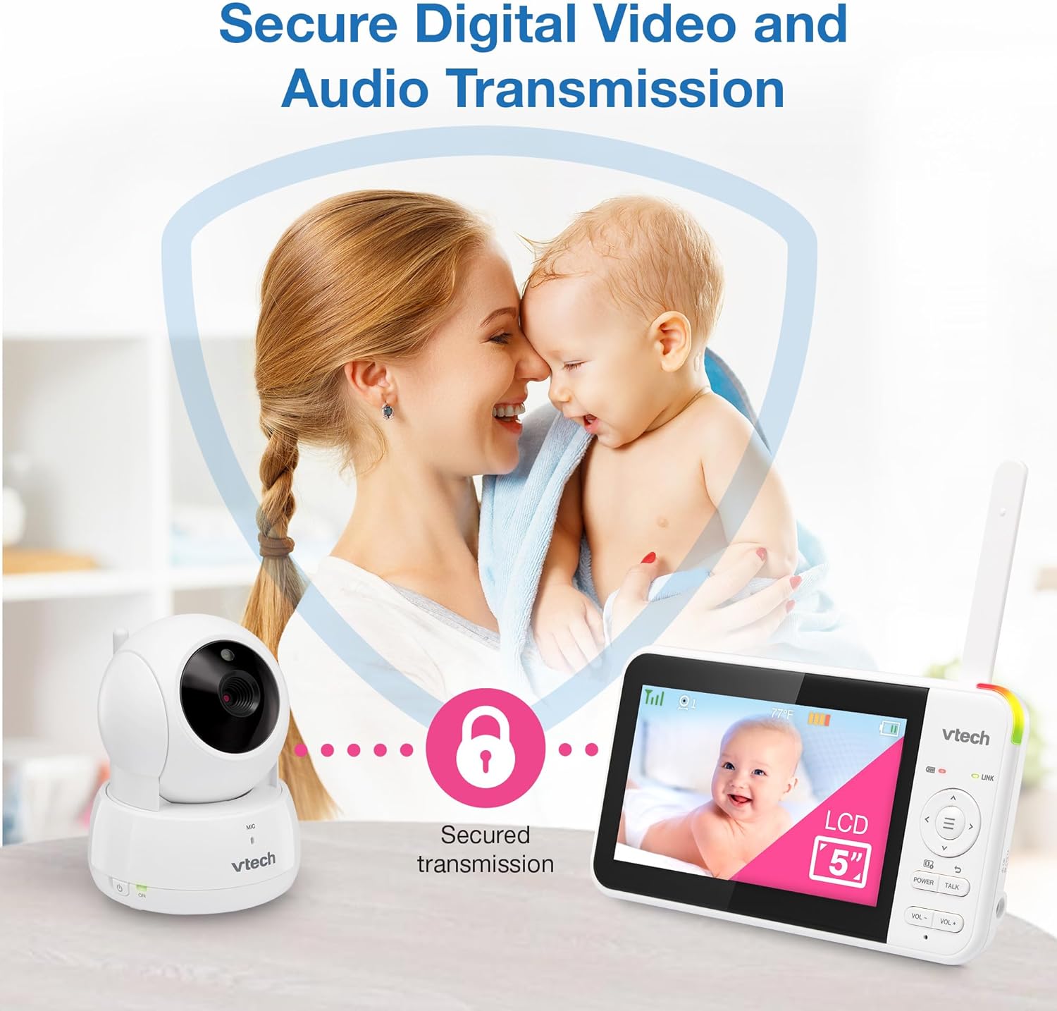 VTech VM924-2 5' Pan Tilt Zoom Video Baby Monitor with 2 Cameras – No WiFi, 17Hr Battery, 1000ft Range, Night Vision, Lullabies & Temperature Sensor – Ideal for New Parents & Twins