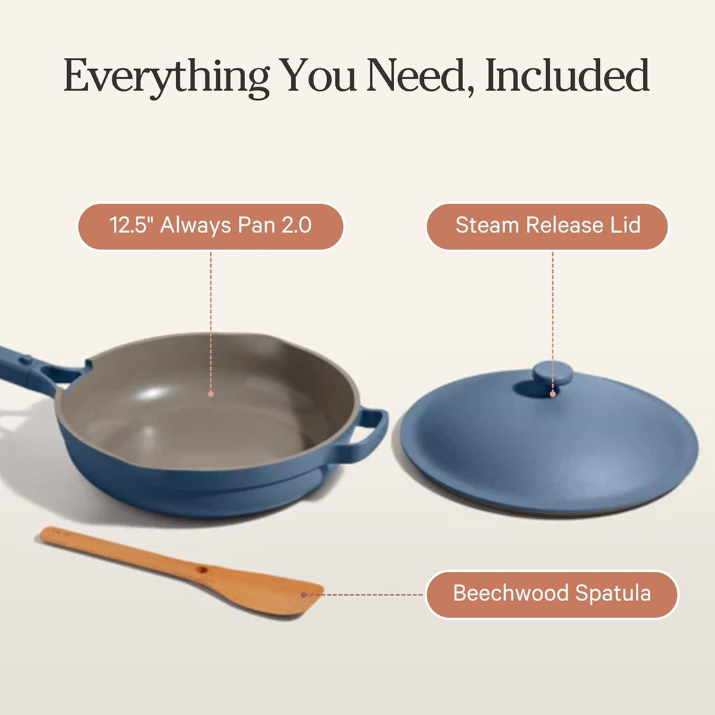 Our Place Large Always Pan | 12.5' Ceramic Pan with Modular Lid & Beechwood Spatula | Patented 10-in-1 Nonstick, Non-Toxic Cookware Made Without PFAS | Induction & Oven-Safe up to 450°F | Char