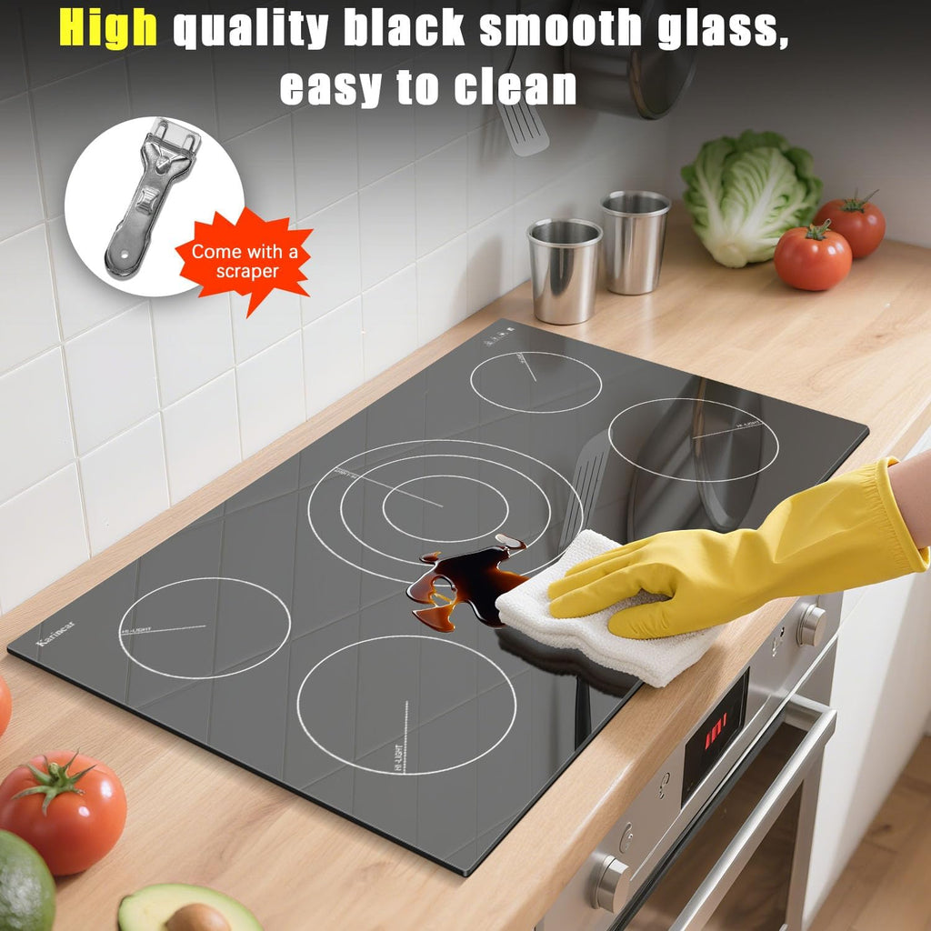 Karinear Electric Cooktop 36 Inch, Upgrade Sensor Touch 5 Burners Electric Stove Top, Built-in Ceramic Cooktop, Pause, Timer, Safety Lock, Triple Ring Expandable Burner,9400W, 220V