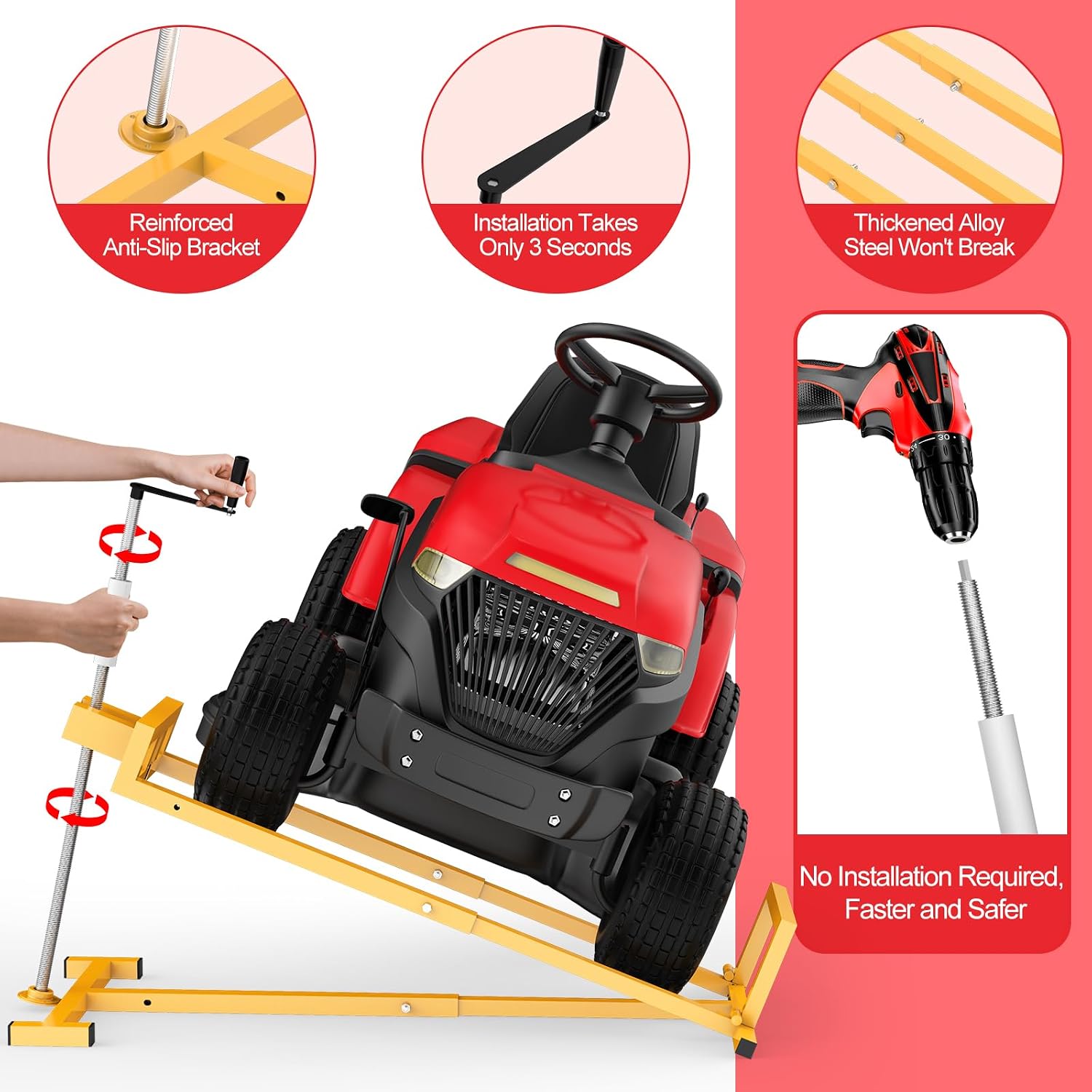 1200LBS Heavy-Duty Lawn Tractor Lift & Riding Mower Lift Jack, 3 Mins Quick Setup, Steel Frame Lawn Mowers & Lawn Mower Lift with Rotating Sleeve & Manual and Power Tool Handle