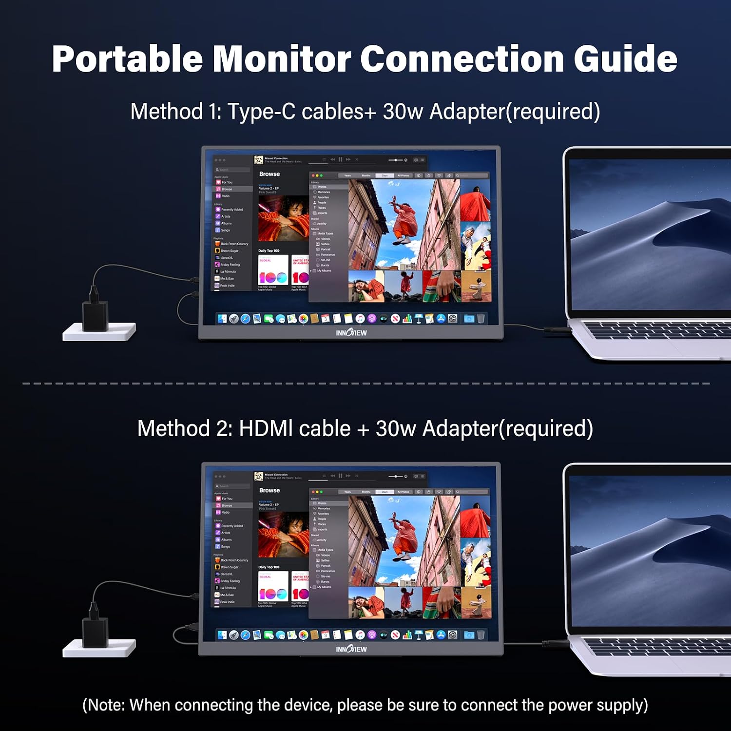 InnoView 15.6' Portable Monitor 60Hz 4K UHD 3840x2160 | 100% sRGB HDR | Travel Monitor with 2 USB-C & HDMI Ports | Second Screen for Laptop Mac PC Xbox PS5 Switch (Includes Adapter)