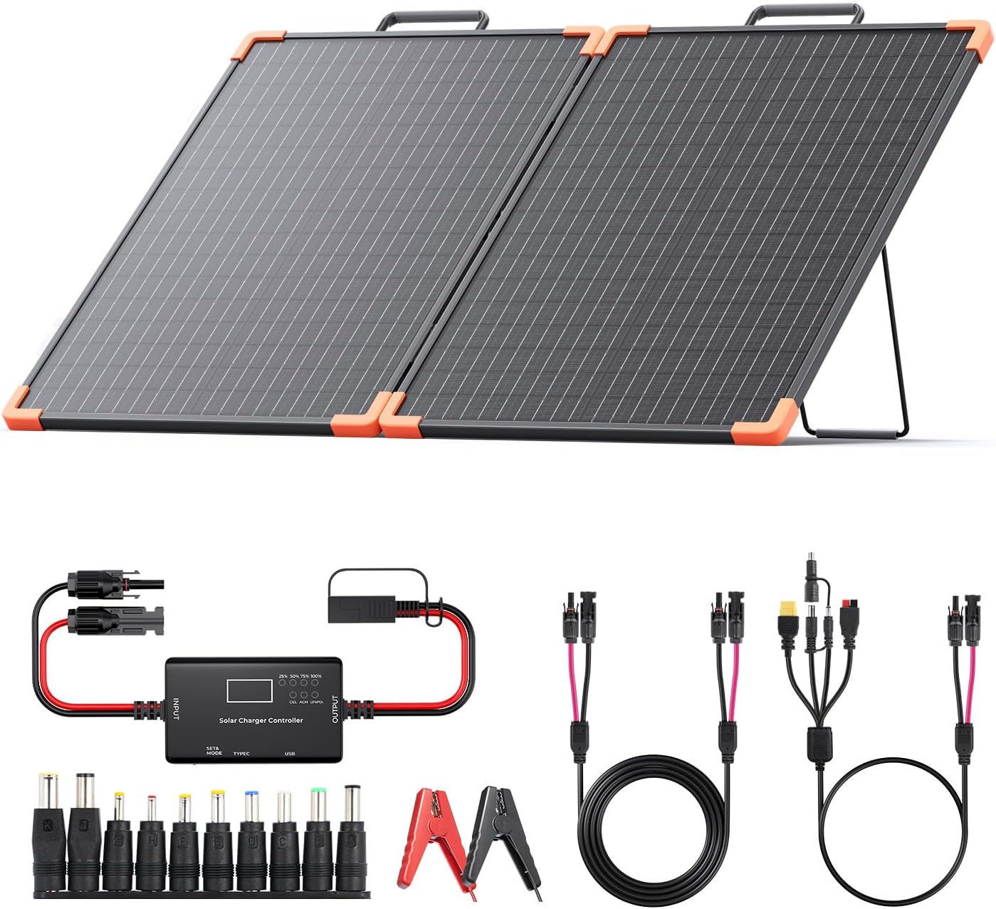 ZOUPW 100W Portable Solar Panel, Foldable Tempered Glass Solar Panel Kit with 20A PWM Controller for 12V Battery&Power Station, IP68 Waterproof 23.5% Efficiency for RV, Camping & Off-Grid