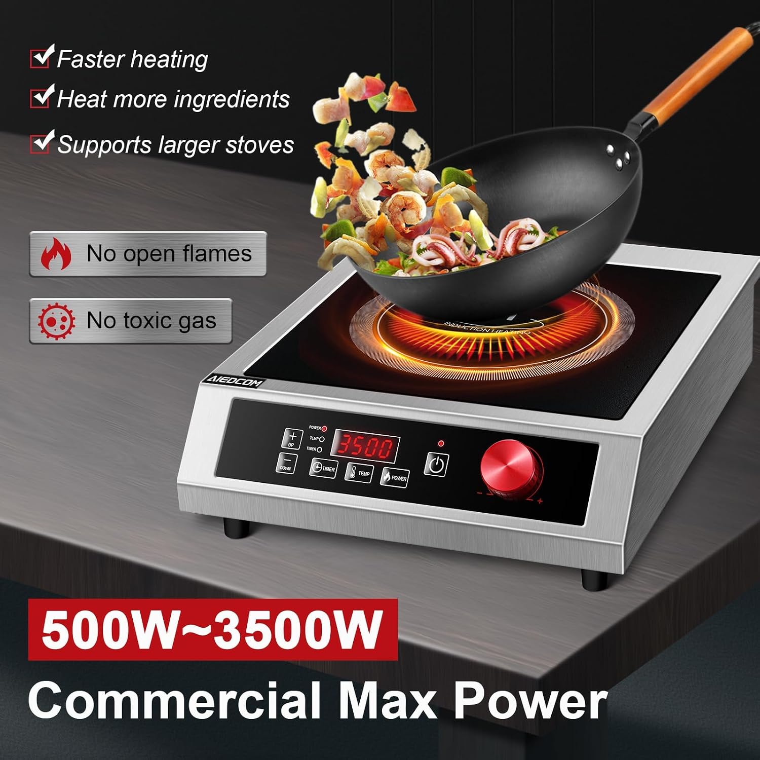 3500W 220V~240V Commercial Induction Cooktop, Powerful Electric Induction Burner, Countertop Electric Stove with Digital Sensor, Touch/Knob Control