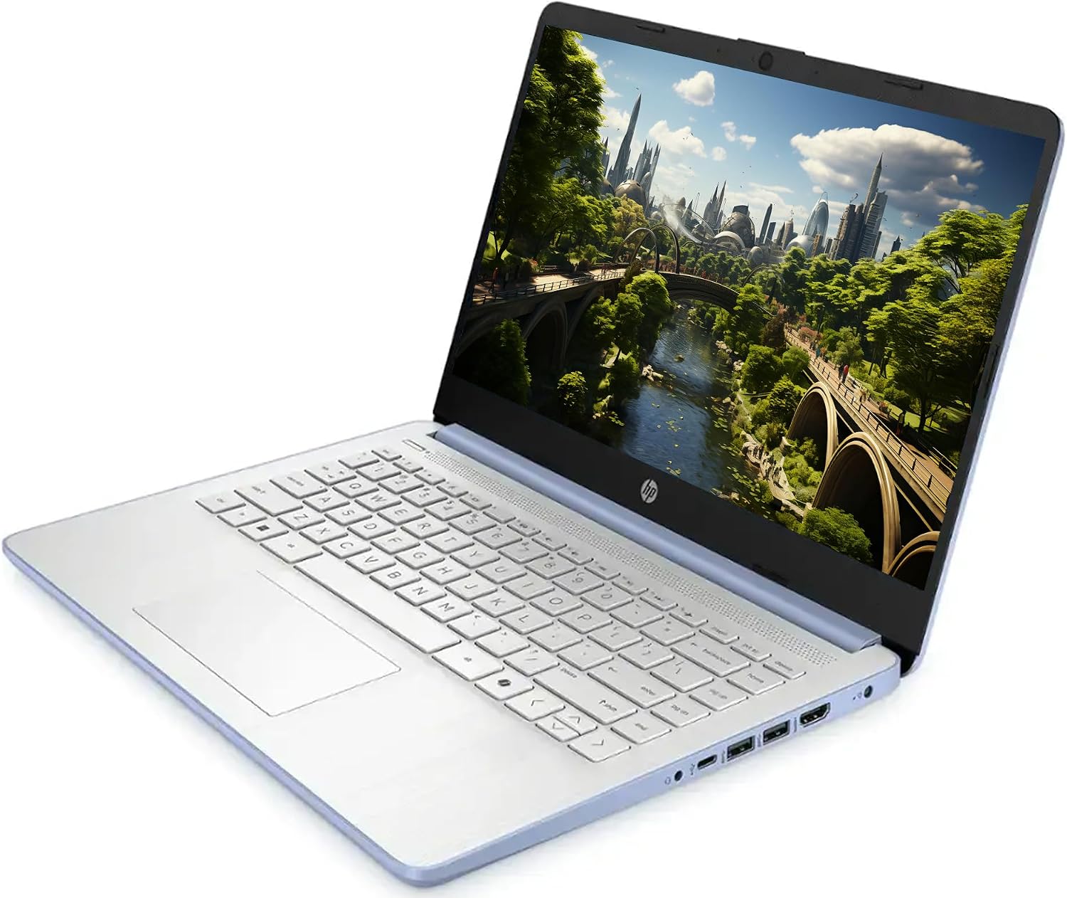 HP Laptop with Microsoft Office and 1TB Cloud Storage (1-Year) | 14 inch HD Computer | 16GB RAM | 128GB UFS | Intel 4-Core CPU(Beat i3-10110U) | Webcam | USB-C | Windows 11 Home in S Mode | LE Bundle