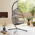 Indoor Outdoor Patio Wicker Hanging Chair Swing Chair Patio Egg Chair UV Resistant Cushion Aluminum Frame (LIGHT GREY)