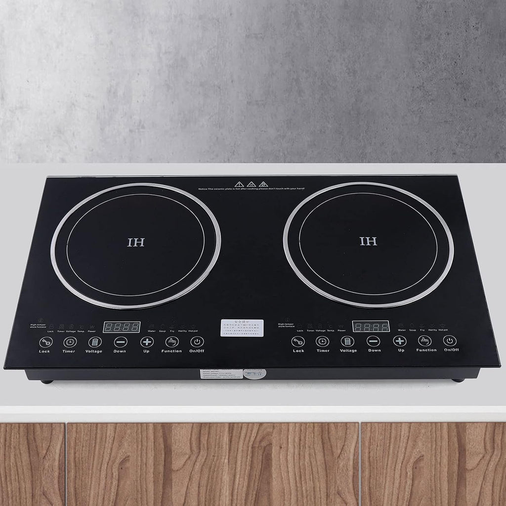 Electric Ceramic Cooktop, Electric Induction Cooktop, 2 Burners Built-in Electric Stove Top with Timer, Adjustable Temperature, Child Safety Lock, 8 Heating Level, 110V 2600W