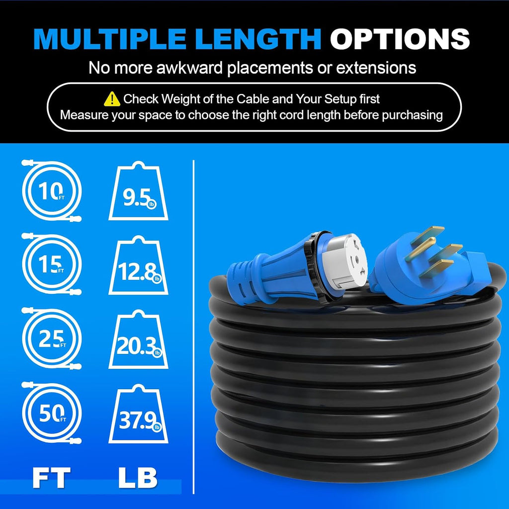 50 Amp Generator Cord 50FT, NEMA 14-50P to SS2-50R Heavy Duty Generator Extension Cord, Female Plug with Twist Lock, 6/3+8/1 Gauge STW Wire for Camper & House, ETL Listed