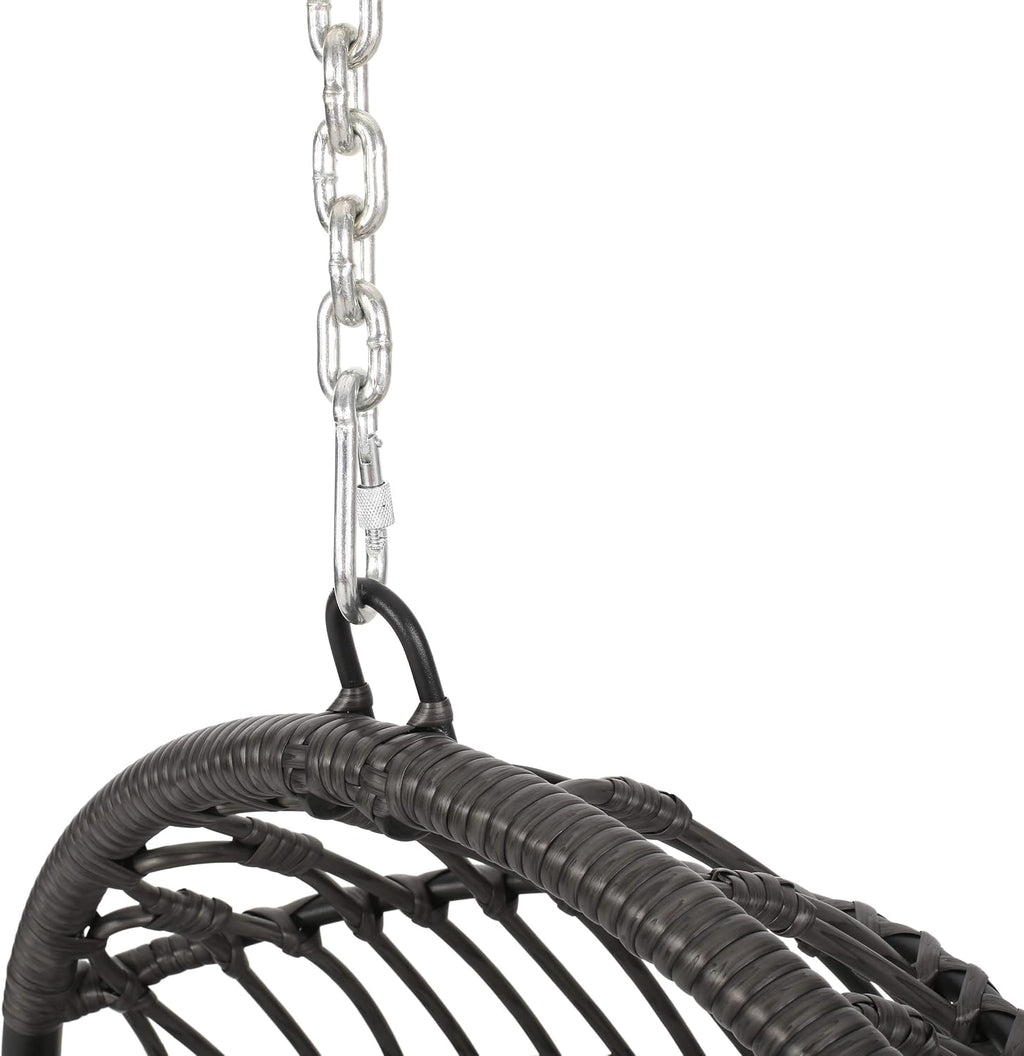 Wicker Egg Chair, Hanging Chair with 8FT Chain, Wicker Lounge Chair with Water Resistant Cushion, Indoor Outdoor Lounger for Patio, Backyard, Living Room, Only Chair (Gray-No Stand)