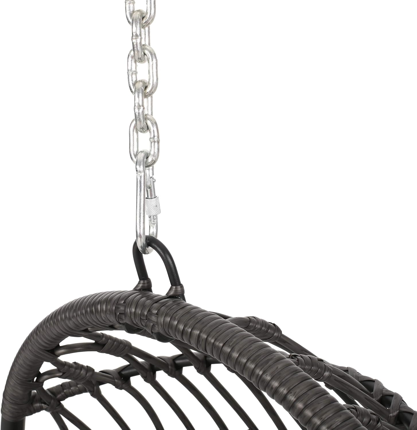 Wicker Egg Chair, Hanging Chair with 8FT Chain, Wicker Lounge Chair with Water Resistant Cushion, Indoor Outdoor Lounger for Patio, Backyard, Living Room, Only Chair (Gray-No Stand)