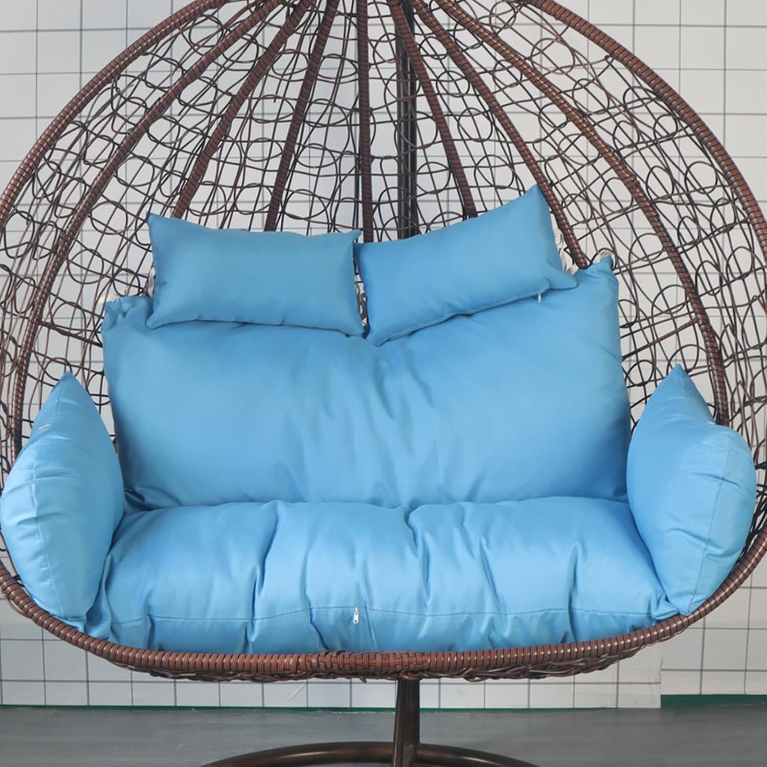 Hammock Swing Chair Cushion, Swing Chair Replacement Pad, Double Egg Chair Cushion Luxury Outdoor Patio Wicker Loveseat Hanging Chair Cushion for 2 Persons Patio Backyard Balcony,Blue