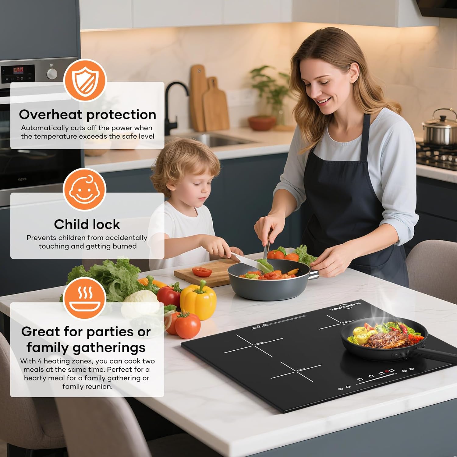 24 Inch Built-in Induction Cooktop, 4 Burner 6600W Electric Cooktop, Touch Control, Timer & Child Lock, Easy-Clean Black Glass