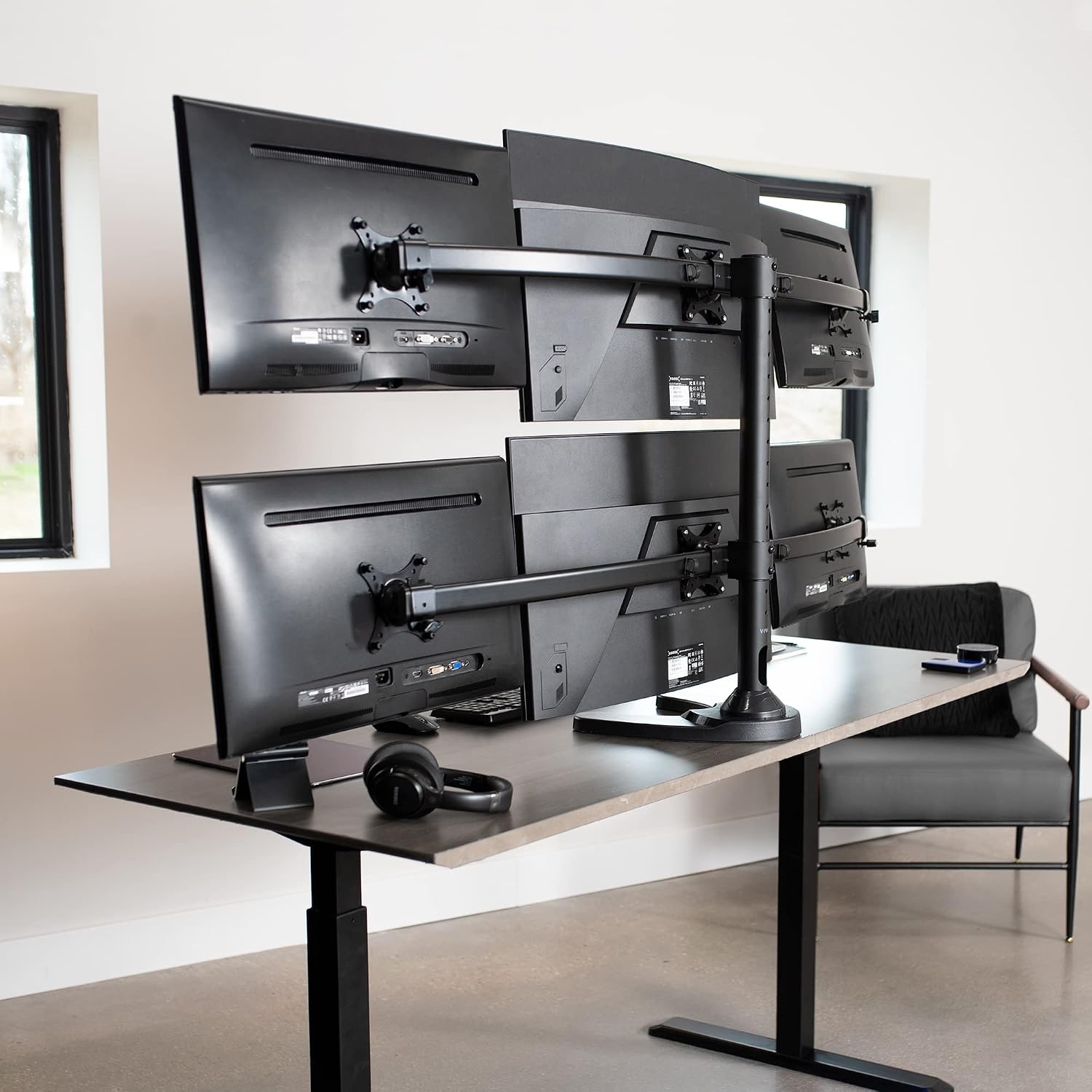 VIVO Hex LCD Monitor Height Adjustable 6 Screen Desk Mount Stand for up to 27 inch Screens, STAND-V006F
