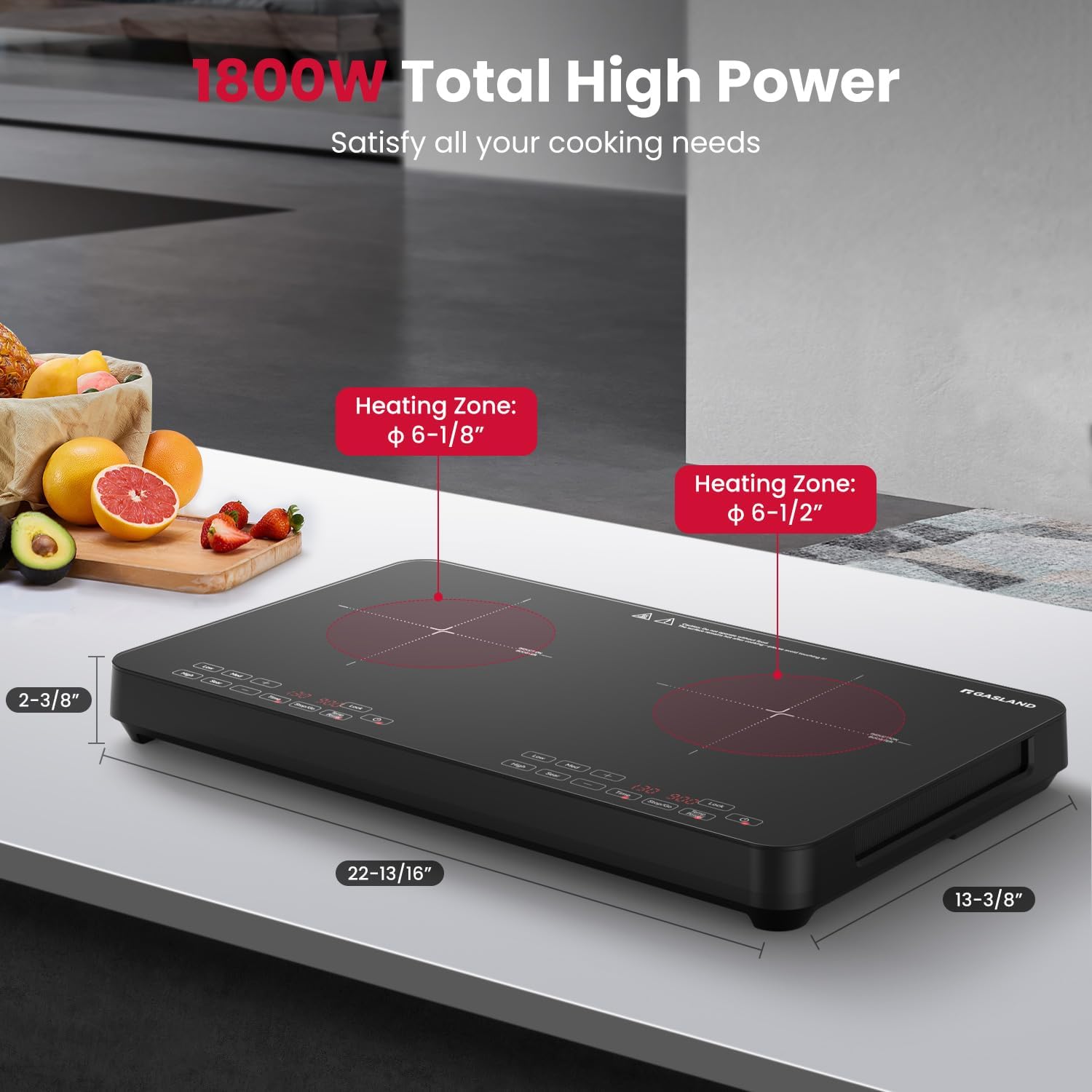 GASLAND SwiftChef Double Burner Induction Cooktop, 1800W Induction Countertop with 8 Power Levels, Dual Cooker with Sensor Touch Control, Child Safety Lock & Timer, ETL-certified for Tiny House