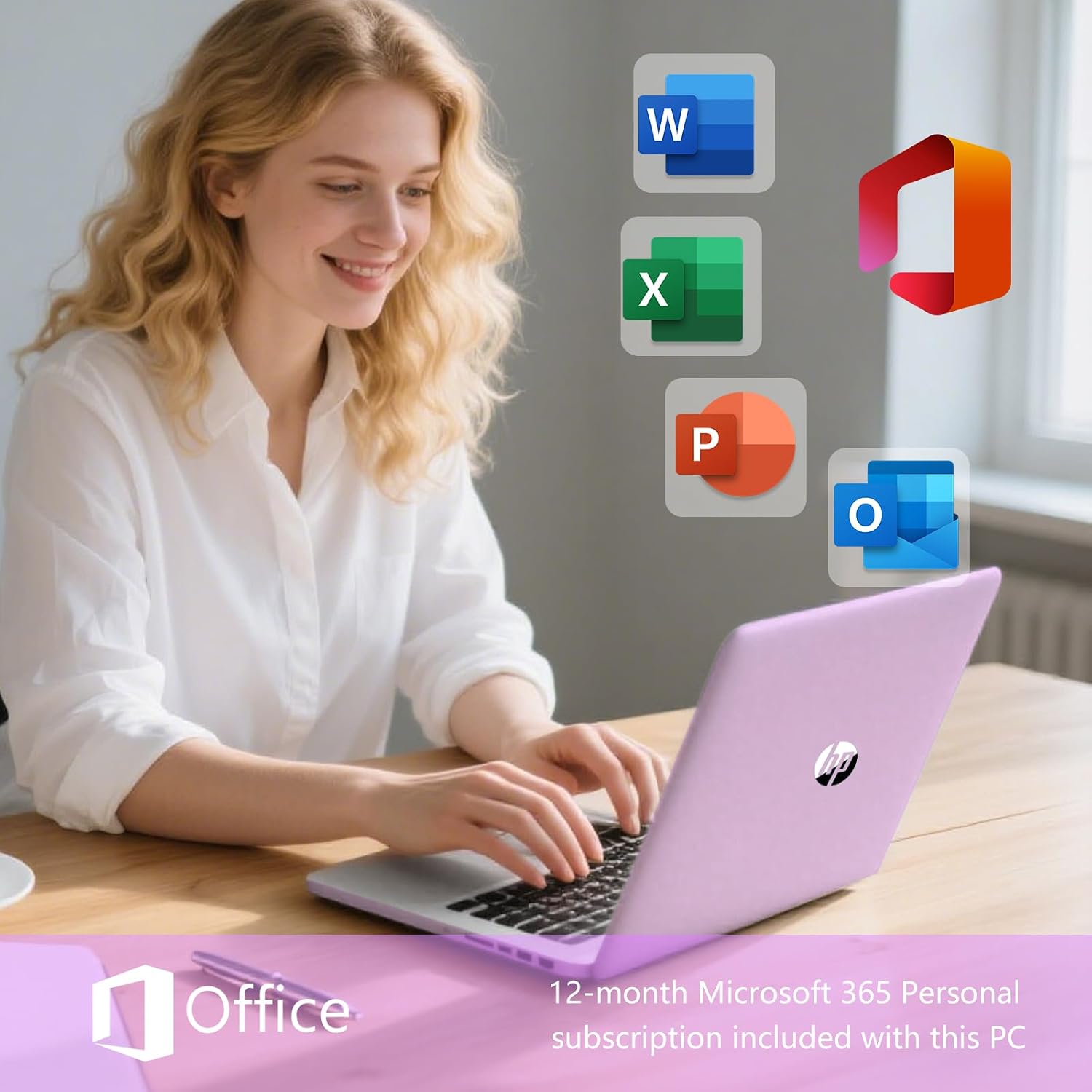 HP 14 Elite Laptop, 8GB RAM, 1.12TB Total Storage (128GB UFS+1TB Cloud), Honey Lavender, Office 365, Intel 4-Core, Win11, Copilot AI, 11Hr Battery, Alpacatec Mouse