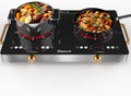 2 Burner Electric Cooktop 110V - 24 Inch(22.2'x 13.07') Countertop Electric Stove with Handles 2000W, Two Burner Ceramic Burner with Touch and Knob Control, Timer, Safety Lock, 120V Plug in