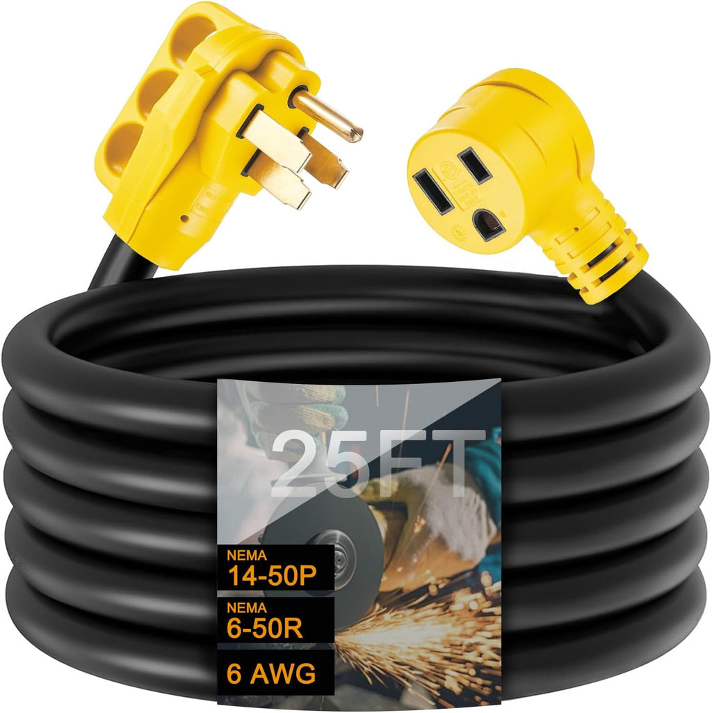 6 AWG NEMA 14-50P to 6-50R Welder Adapter Cord 25FT, Heavy Duty STW 6AWG * 3C 50 Amp 250 Volts 12500 Watt, Generator RV to Welder Tesla EV Charger Adapter Cord, ETL Listed
