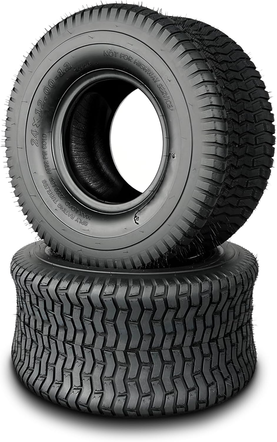 TRIPOWER 24x12.00-12 Lawn Mower Tires - 24x12x12 Turf Tires for Riding Mower and Lawn Garden Tractor, Durable, 6PR Tubeless, 2260lbs Capacity, Set of 2, Tire Only