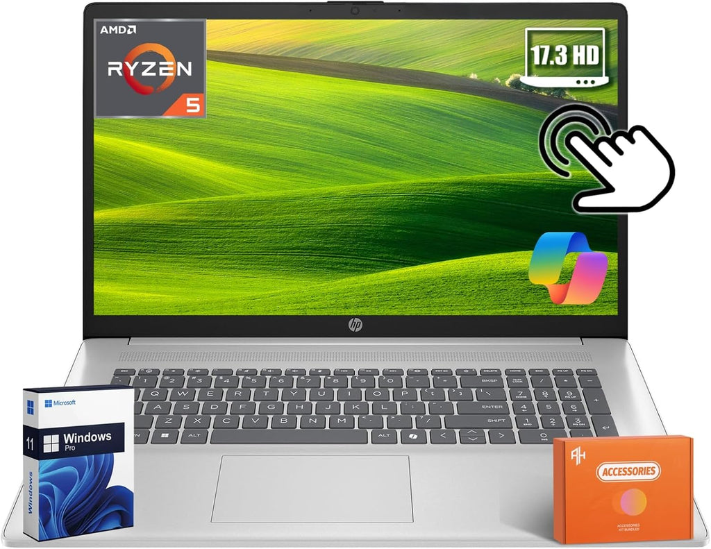 HP Flagship 17' Touchscreen 2025 Laptop Computer, AMD Ryzen 5 7430U (Up to 4.3GHz), 17.3 inch Anti-Glare Touch Screen, 16 GB RAM, 1 TB SSD, Bluetooth 5.4, Copilot AI, Fast Charge, Windows 11 Pro