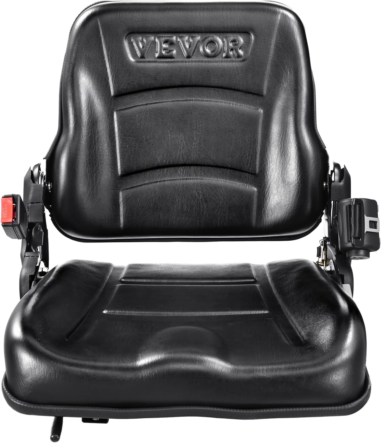 VEVOR Universal Forklift Seat, Tractor Seat with Adjustable Backrest & Safety Belt, Secure Micro Switch Design, Wear-Resistant PVC Mower Seat for Tractor Excavator, Skid Loader
