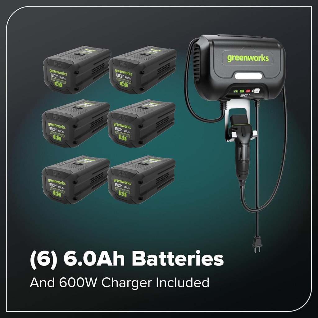 Greenworks 80V 42' CrossoverZ Zero Turn Riding Lawn Mower, (6) 6.0Ah Batteries and 600W Charger