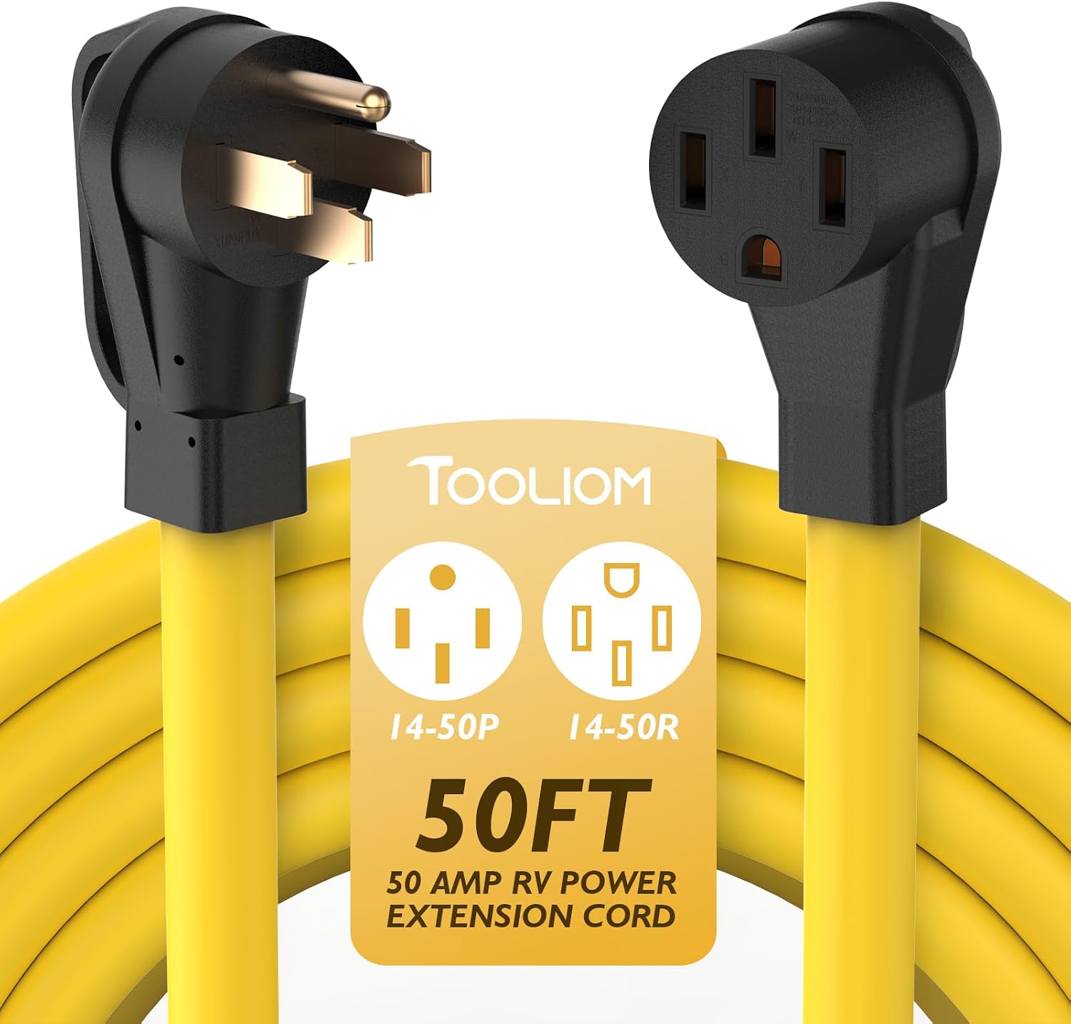 TOOLIOM 50 Amp Generator Cord, NEMA 14-50P/14-50R 50 Amp RV/EV Extension Cord, 125/250V 12500W 6/3+8/1 AWG STW, Power Extension Cord for Generator RV/EV Trailer Camper, UL Listed (50FT)
