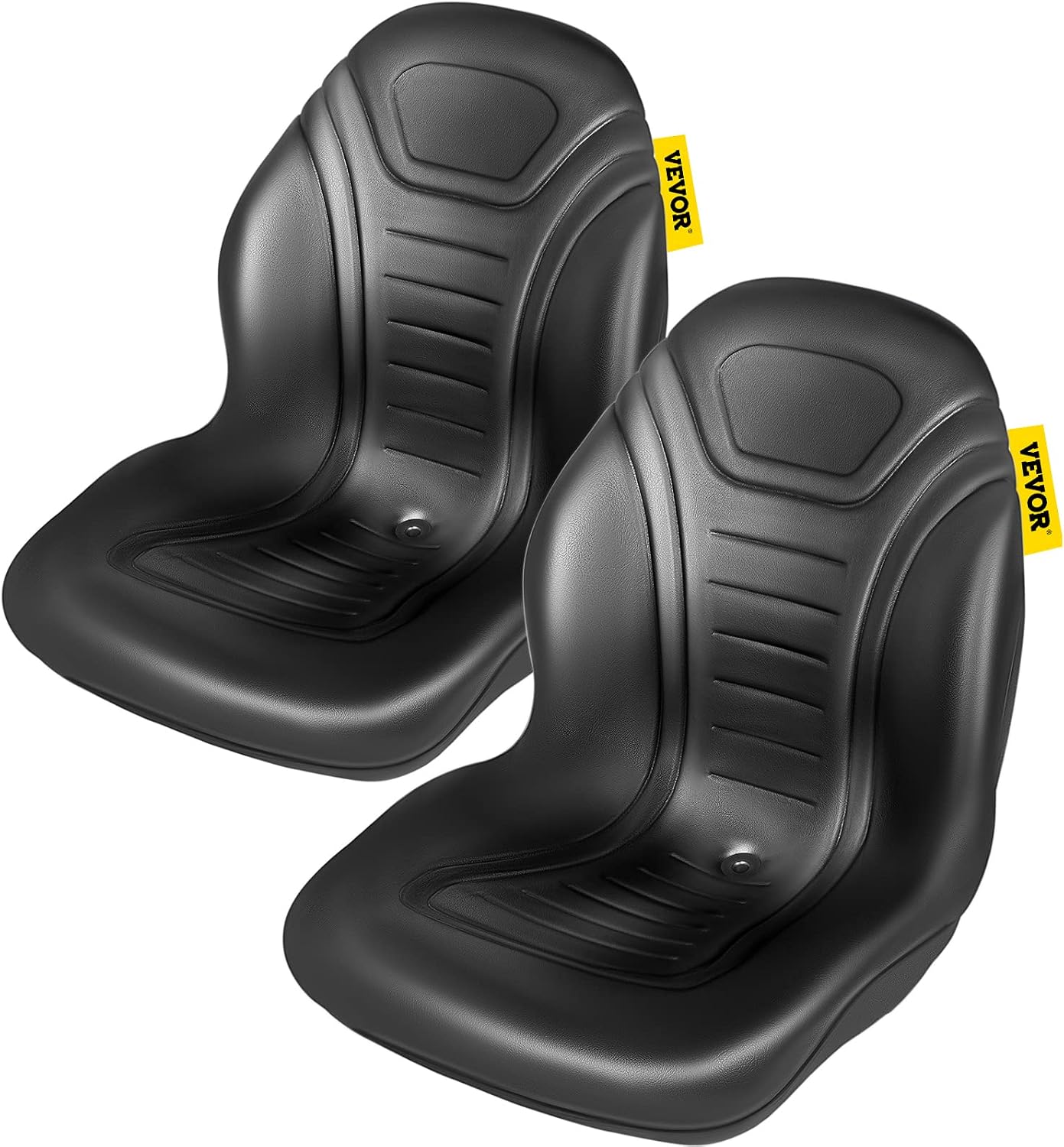 VEVOR Universal Tractor Seat Replacement 2 Pcs Compact High Back Mower Seat, Black Vinyl Forklift Seat, Central Drain Hole Skid Steer Seat with Mounting Bolt Patterns of 8' x 11.5' & 11.25' x 11.5'