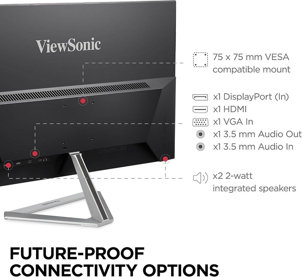 ViewSonic VX2776-SMHD 27 Inch 1080p Monitor, IPS Display with FreeSync and Eye Care Technology for Home and Office Entertainment, Ultra-Thin Bezels, DisplayPort, HDMI, and VGA Inputs