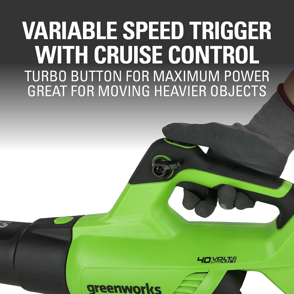 Greenworks 40V 20' Cordless Lawn Mower (Push), Axial Leaf Blower (500 CFM / 120 MPH),12' String Trimmer with 2 Batteries(5Ah+2Ah) and Chargers