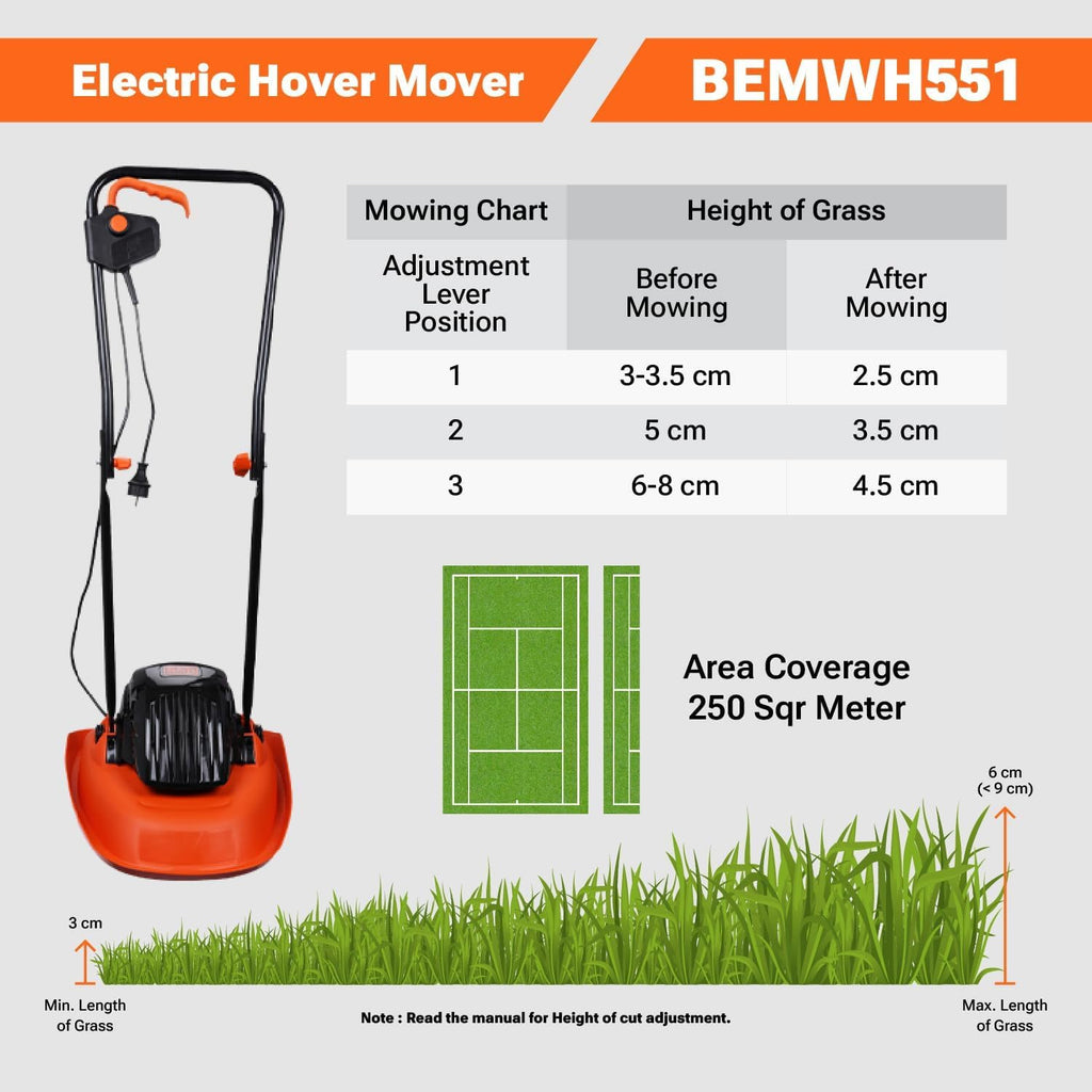 BLACK+DECKER BEMWH551-QS 1200W Electric Hover Mower, 12' (30cm) Winged Blade, Multi Directional Cutting, Ideal for Smaller Lawns up to 250 Metre Square,46 cm Cable Length, 1 Year Manufacturer Warranty