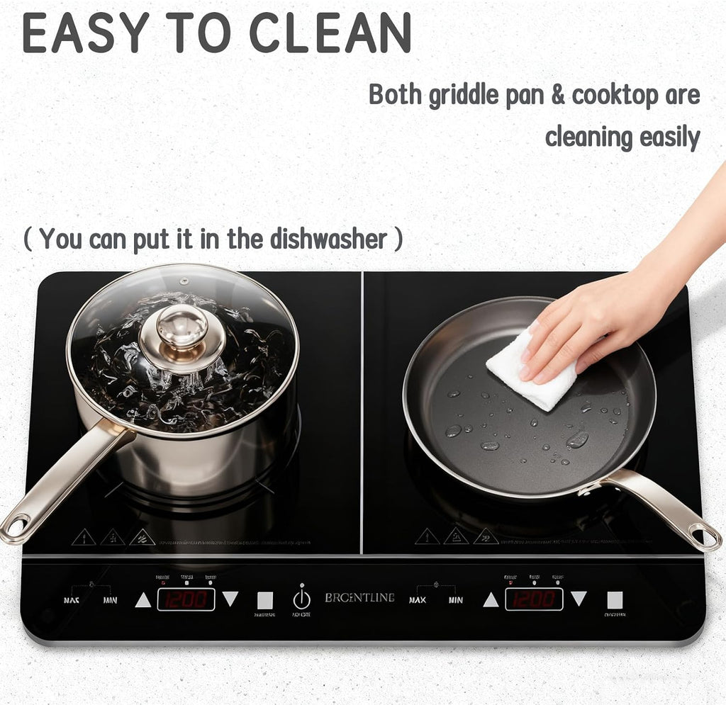 Double Induction Cooktop, 1800W Powerful Induction Burners with 2 Large 8' Heating Coils, 2 Burner Portable Cooktop with 9 Power Settings, 180 Mins Timer & Child Safety Lock, Black