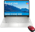 HP 15 Laptop w/Bluetooth Mouse (15.6' FHD, Intel Core i3, 16GB RAM, 512GB SSD) for Business & Students, Narrow-Bezel, Fingerprint, 10-Hr Long Battery Life, Webcam, Numpad, HDMI, Win 11 Home in S Mode