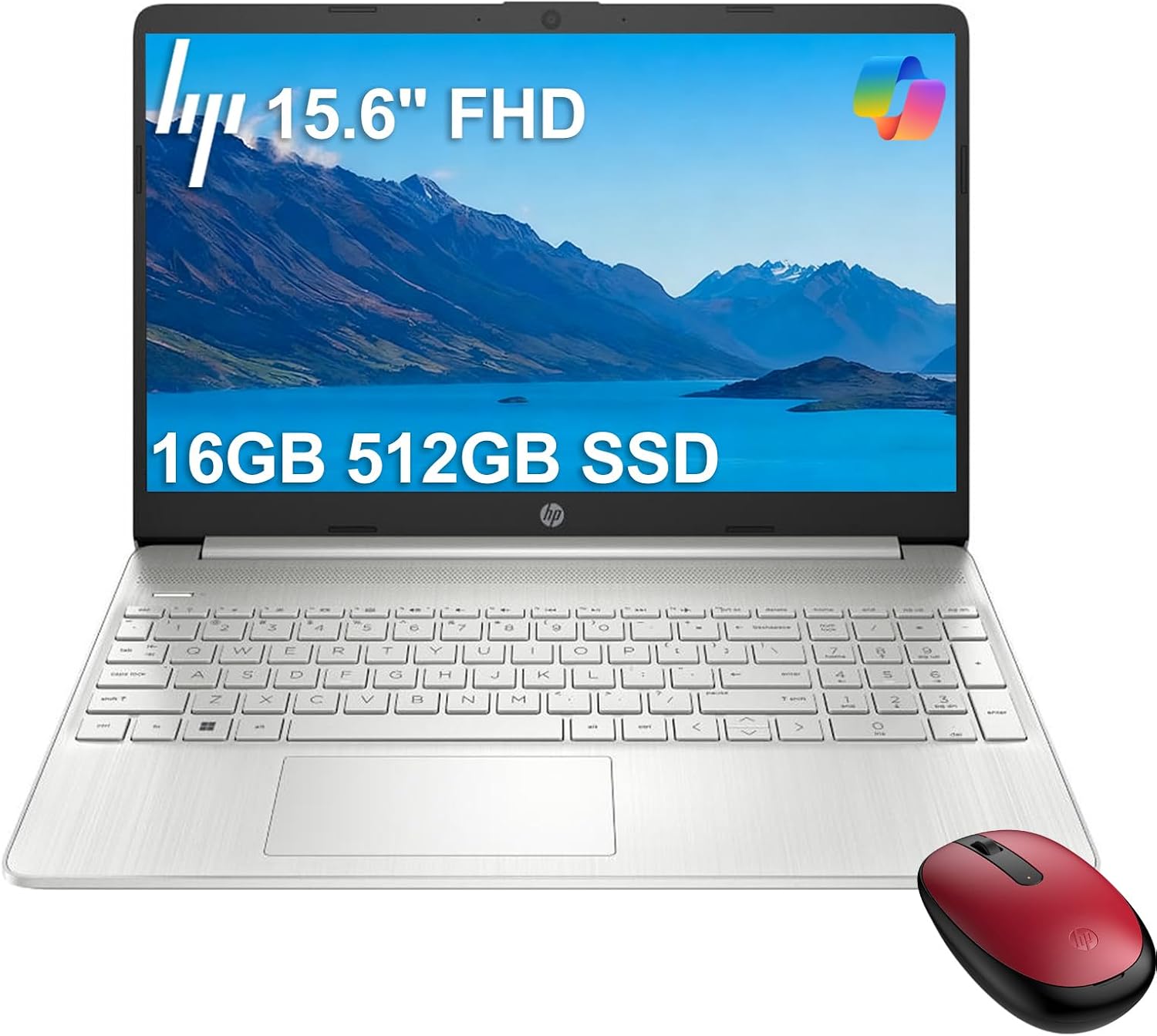 HP 15 Laptop w/Bluetooth Mouse (15.6' FHD, Intel Core i3, 16GB RAM, 512GB SSD) for Business & Students, Narrow-Bezel, Fingerprint, 10-Hr Long Battery Life, Webcam, Numpad, HDMI, Win 11 Home in S Mode