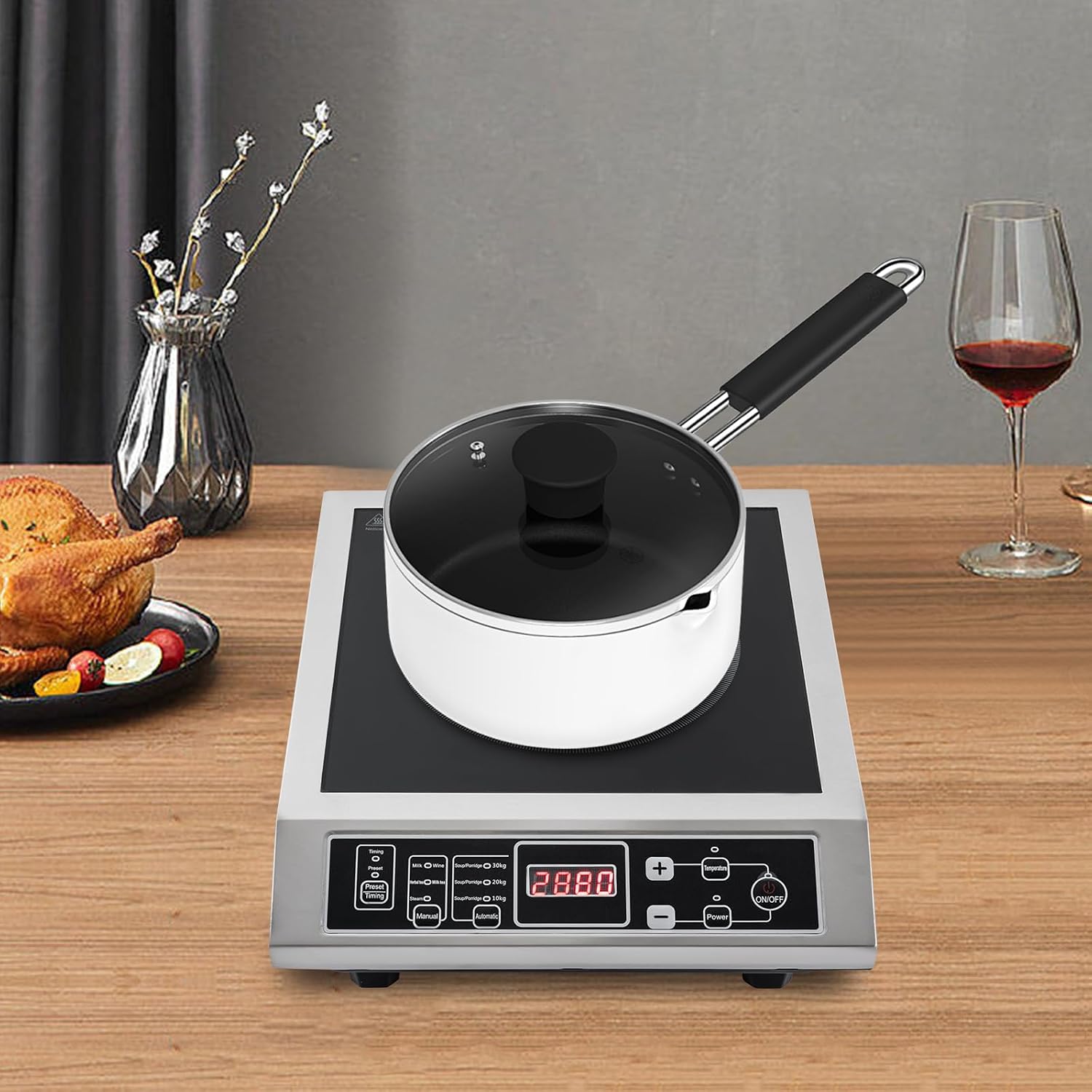 3500W Portable Induction Cooktop, Countertop Burner Induction Hot Plate With 8-Level Temperature And Power Adjustment Function