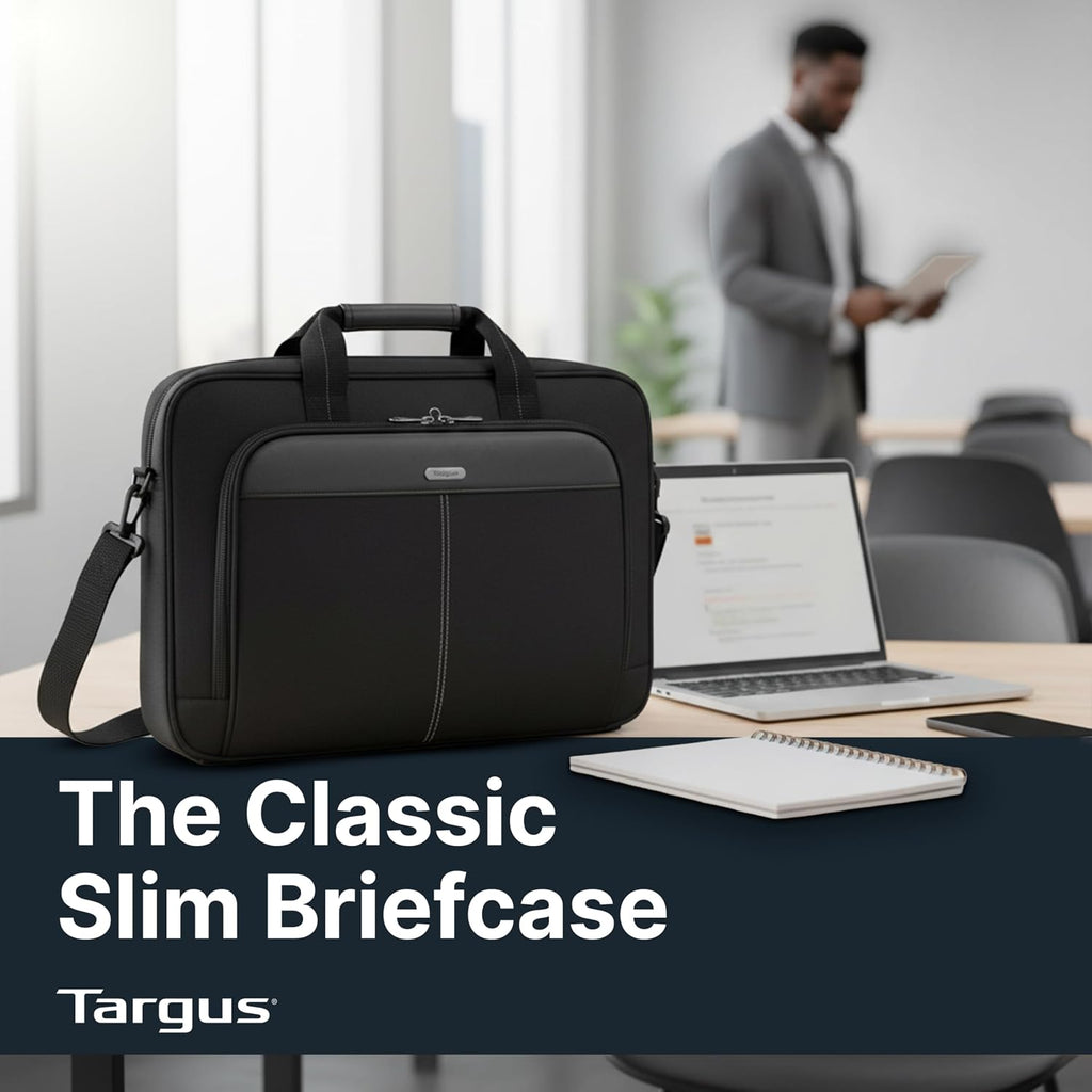 Targus Classic Slim Laptop Bag - Ergonomic Briefcase and Messenger Bag - Spacious Foam Padded for Laptops and Under