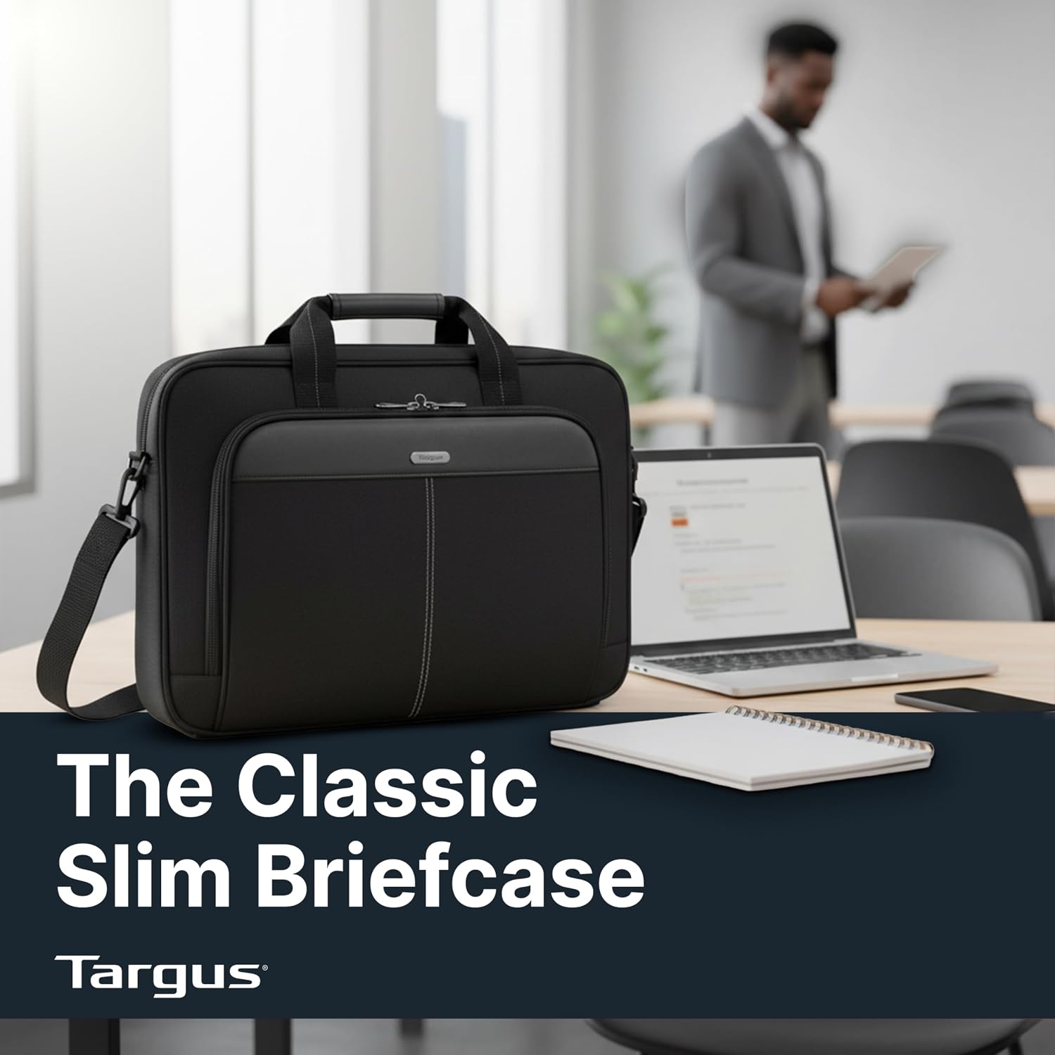 Targus Classic Slim Laptop Bag - Ergonomic Briefcase and Messenger Bag - Spacious Foam Padded for Laptops and Under