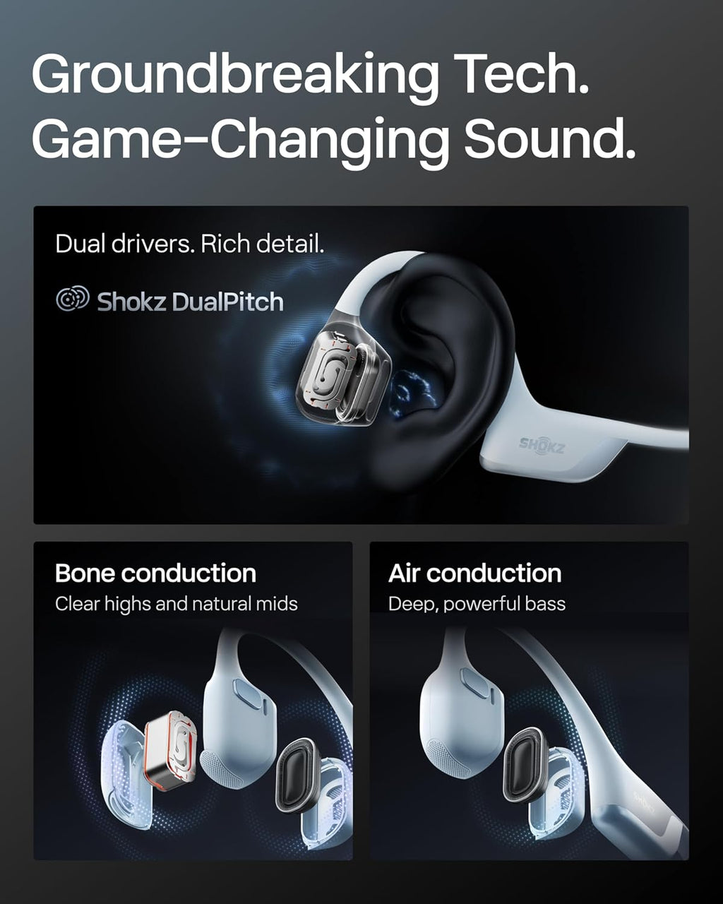 SHOKZ New OpenRun Pro 2-Bone Conduction Headphones,Open-Ear Bluetooth Wireless Sport Earphones for Running,Workouts-Sweat Resistant,Secure Comfortable Fit-Deep Bass,Smart Mic,Reflective Strip