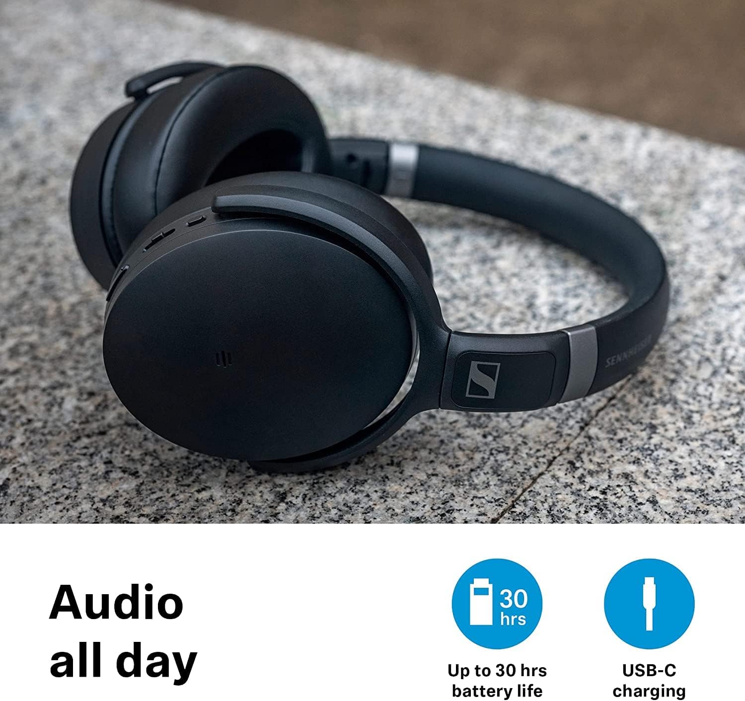 Sennheiser HD 450SE Black Bluetooth 5.0 Wireless Headphone with Alexa Built-in - Active Noise Cancellation, 30-Hour Battery Life, USB-C Fast Charging, Foldable - Black
