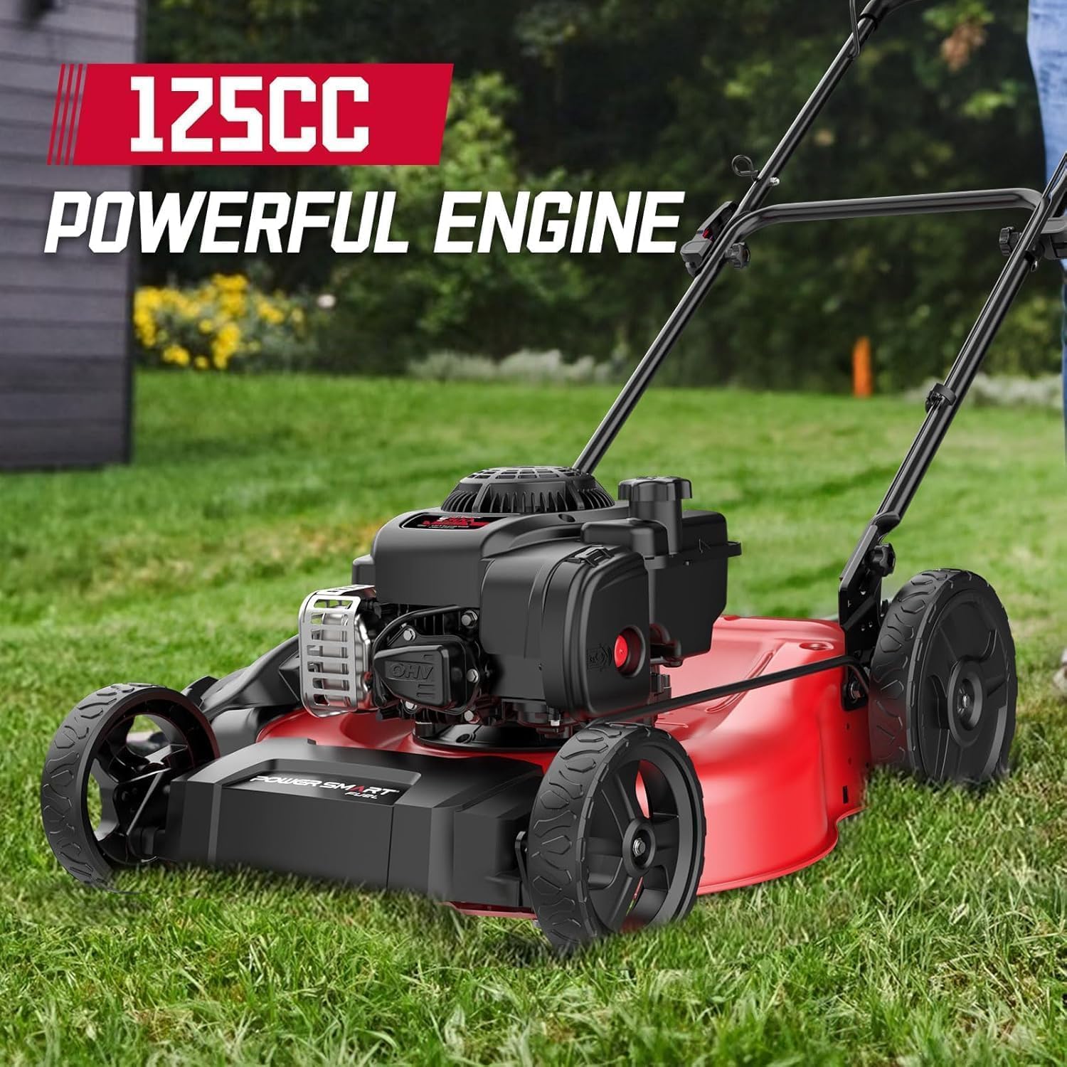 PowerSmart 21' Push Lawn Mower with B&S 125cc Engine, 2-in-1 Mulching and Side Discharge, Easy Assembly & Lightweight, Cordless Push Lawn Mowers for Garden Yard