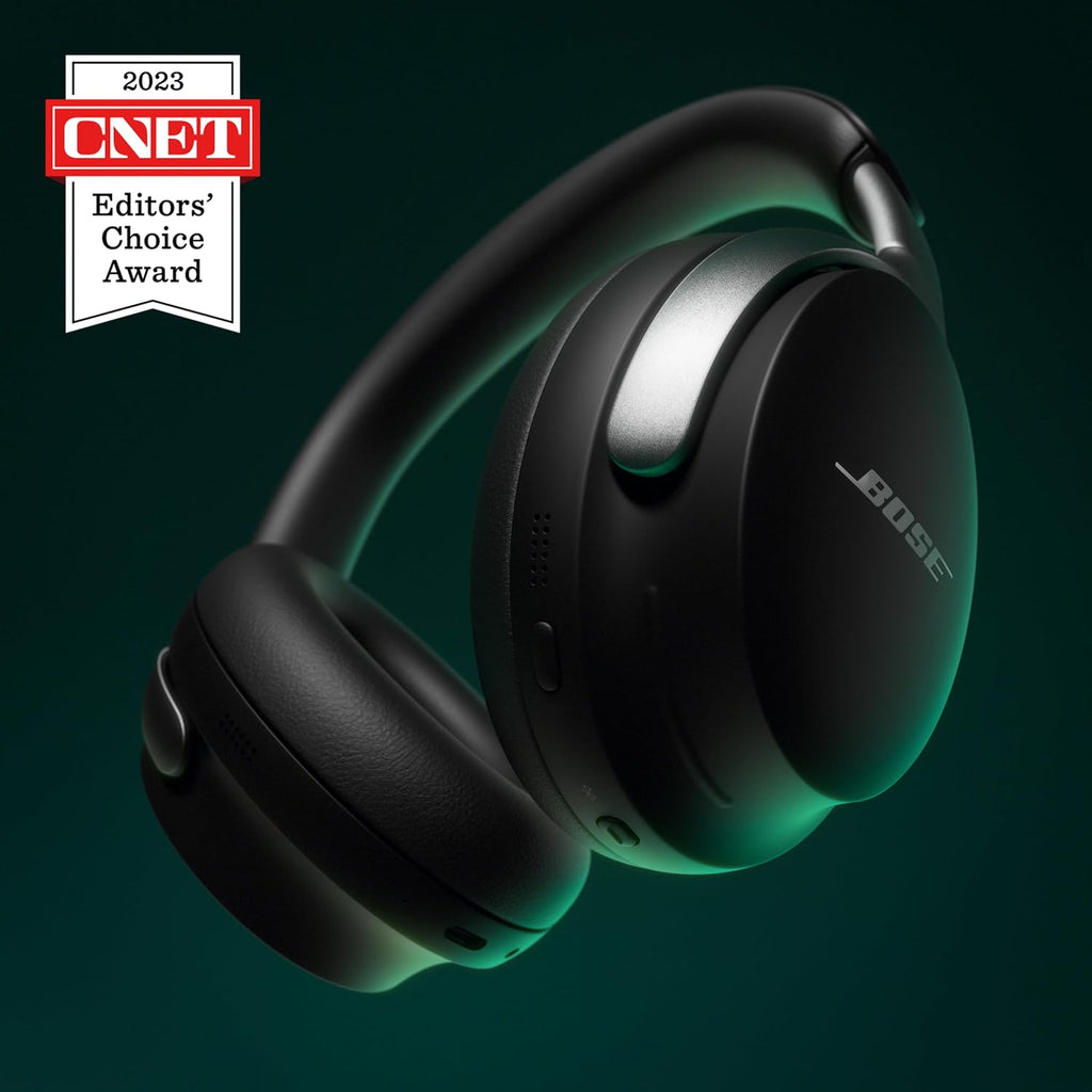 Bose QuietComfort Ultra Wireless Noise Cancelling Headphones with Spatial Audio, Over-The-Ear Headphones with Mic, Up to 24 Hours of Battery Life, Black (Renewed)