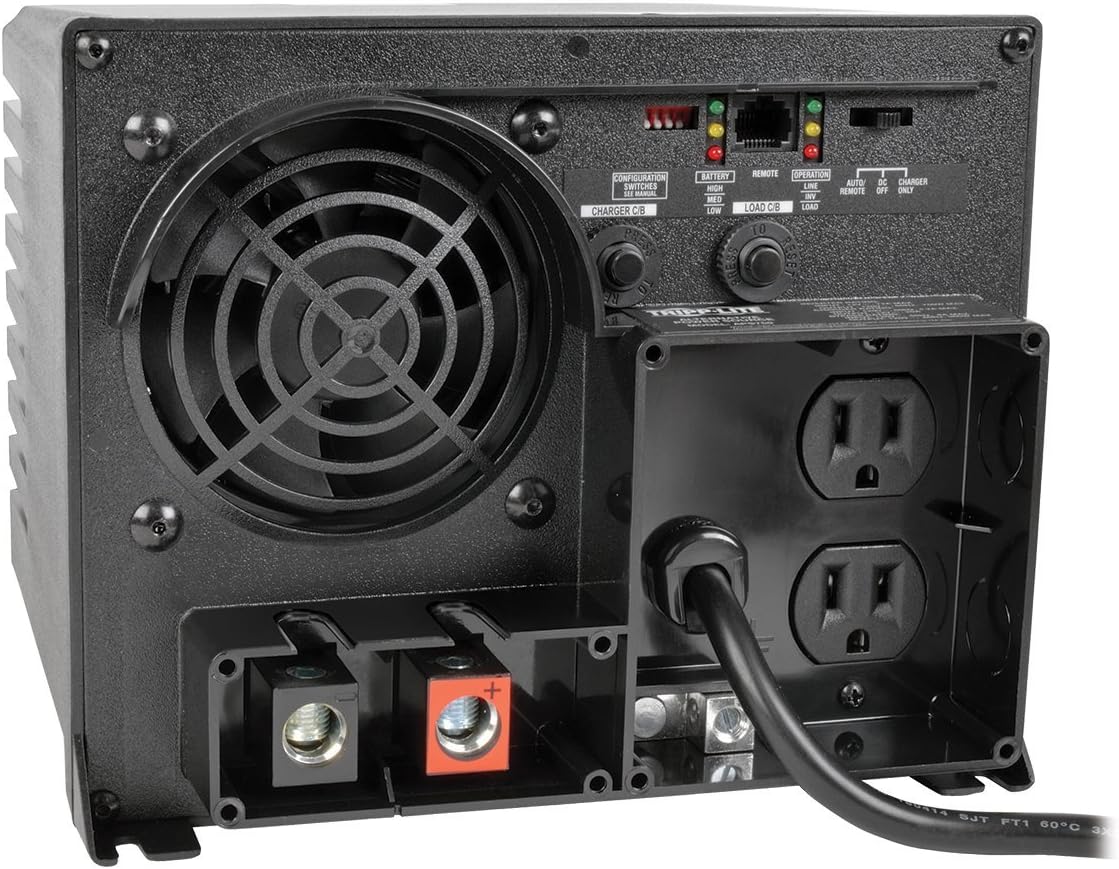 Tripp Lite Power Inverter/Charger w/Auto Transfer Switching, 1250W, 12VDC 120V, 5-15R, 2-Outlets for RVs, Trucks, Fleet Vehicles & Emergency Vehicles, 1 Year Warranty (APS1250)