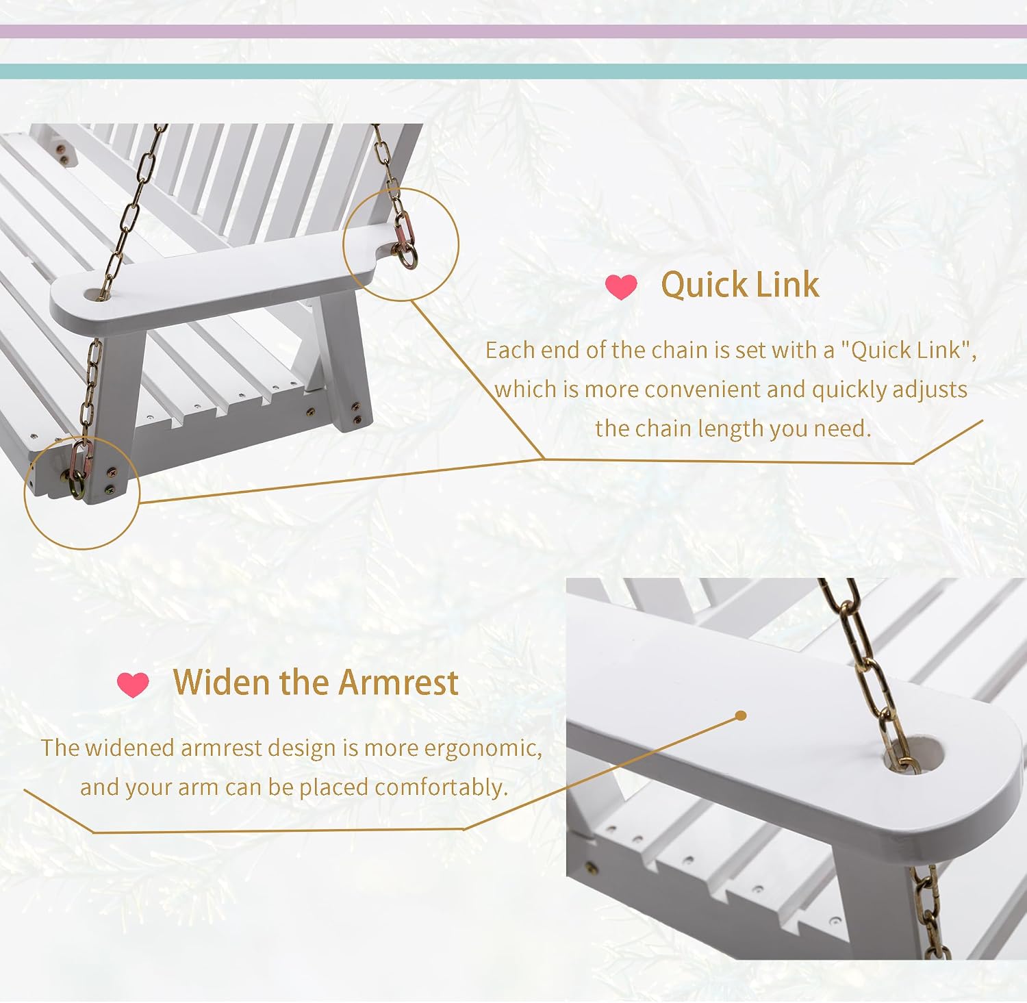 Anraja Wooden Porch Swing 2-Seater Bench Swing with Hanging Chains Heavy Duty 800 LBS for Outdoor Patio Garden Yard, Large 4 Ft, White